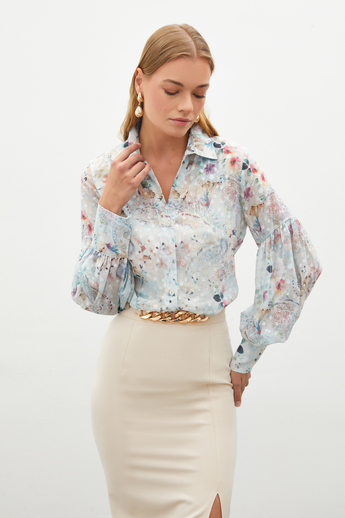 Dokulu Desenli Gömlek - ÇAĞLA YEŞİLİ