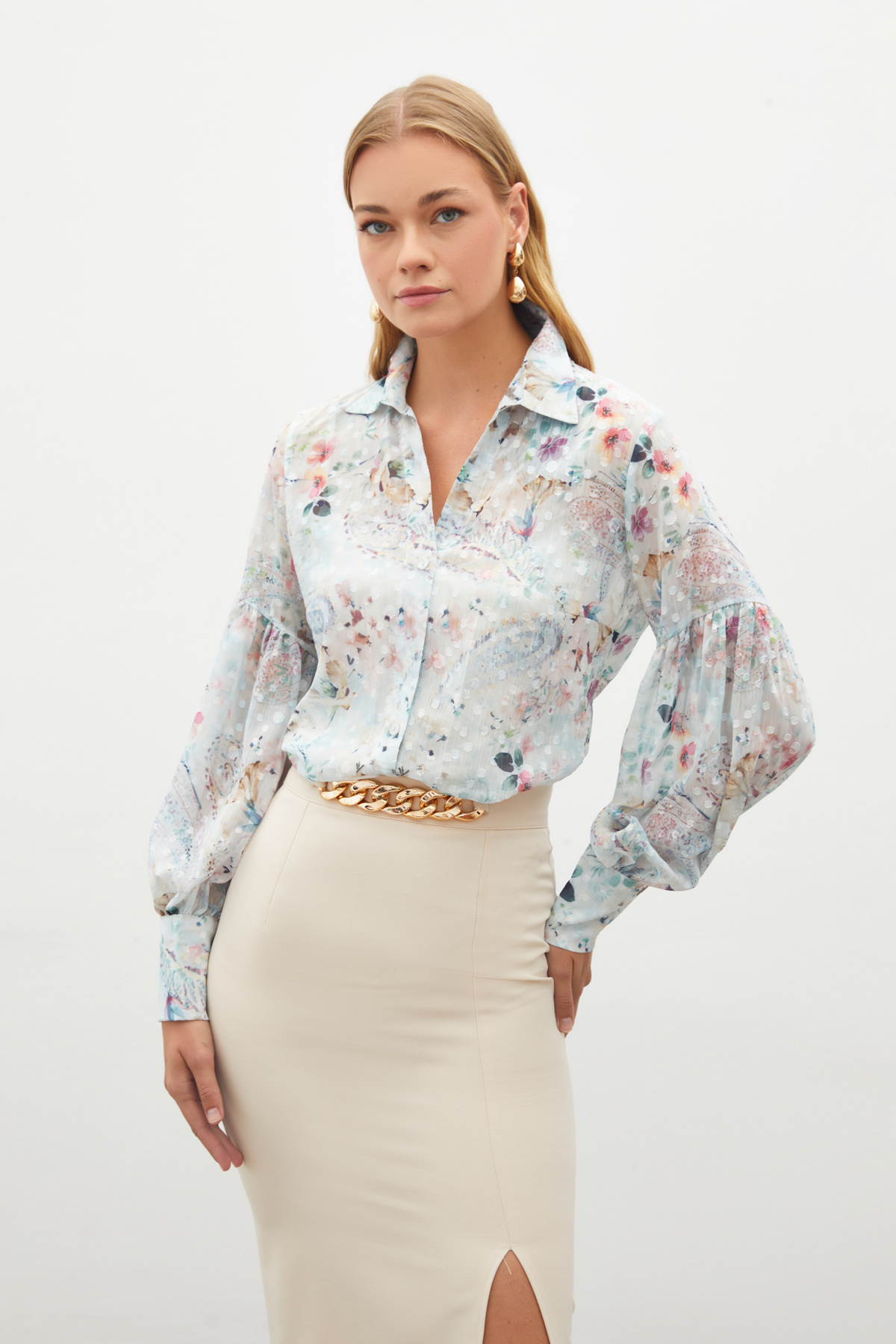 Dokulu Desenli Gömlek - ÇAĞLA YEŞİLİ