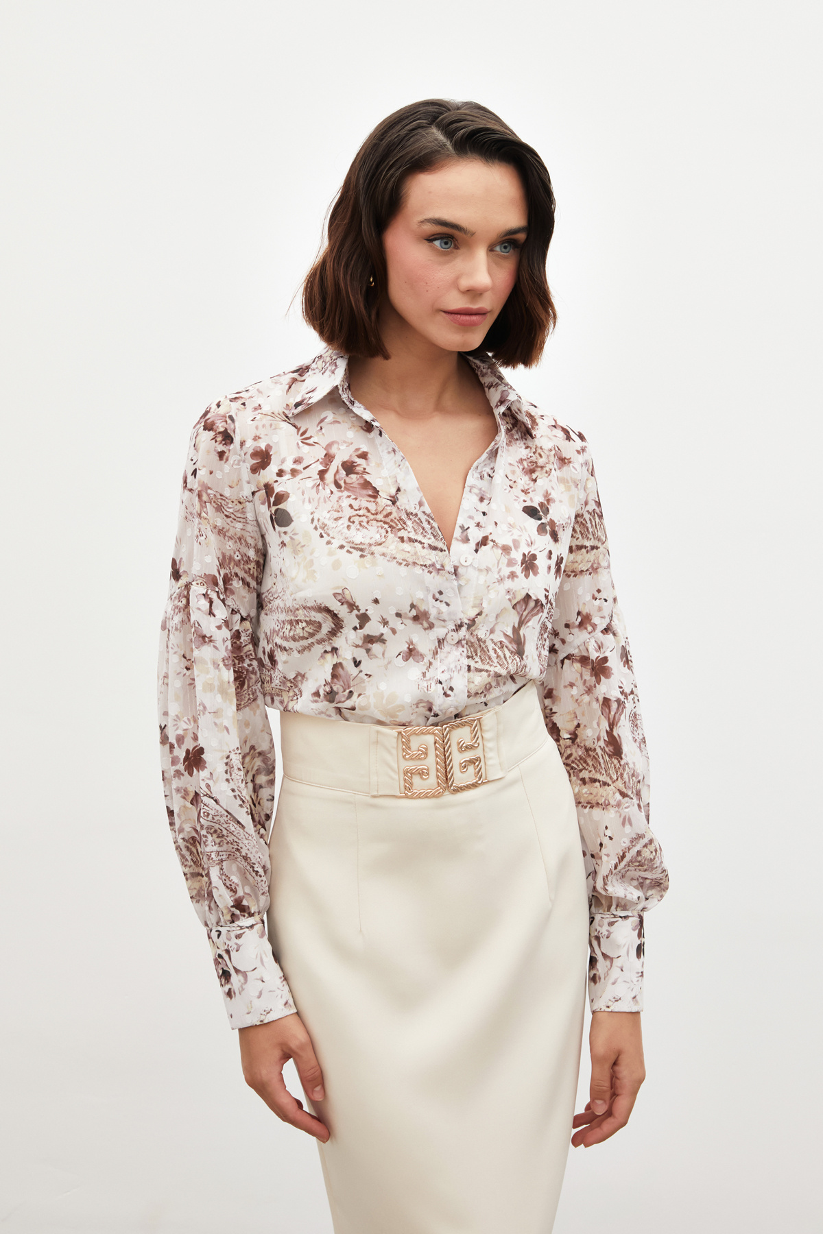 Dokulu Desenli Gömlek - KAHVE