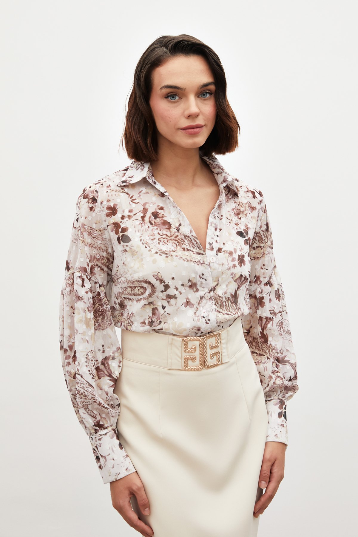 Dokulu Desenli Gömlek - KAHVE