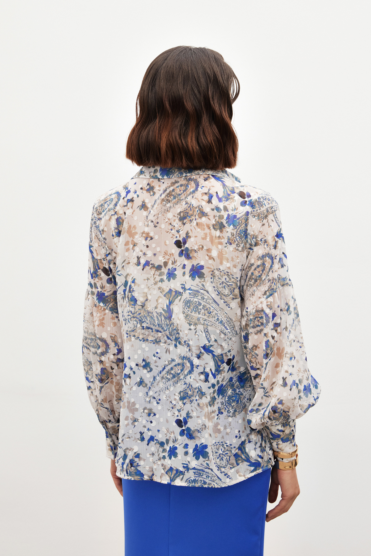 Dokulu Desenli Gömlek - SAX MAVİ