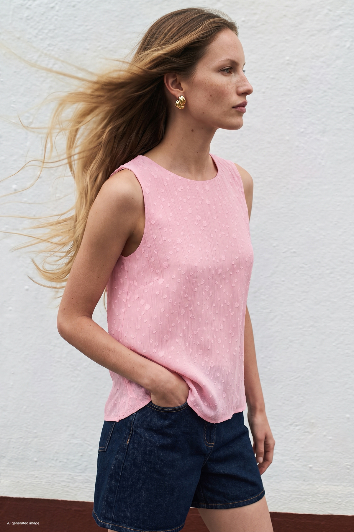 Textured Sleeveless Blouse - Pınk