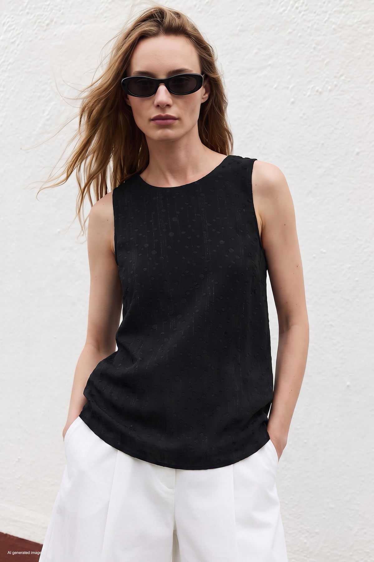 Textured Sleeveless Blouse - Black