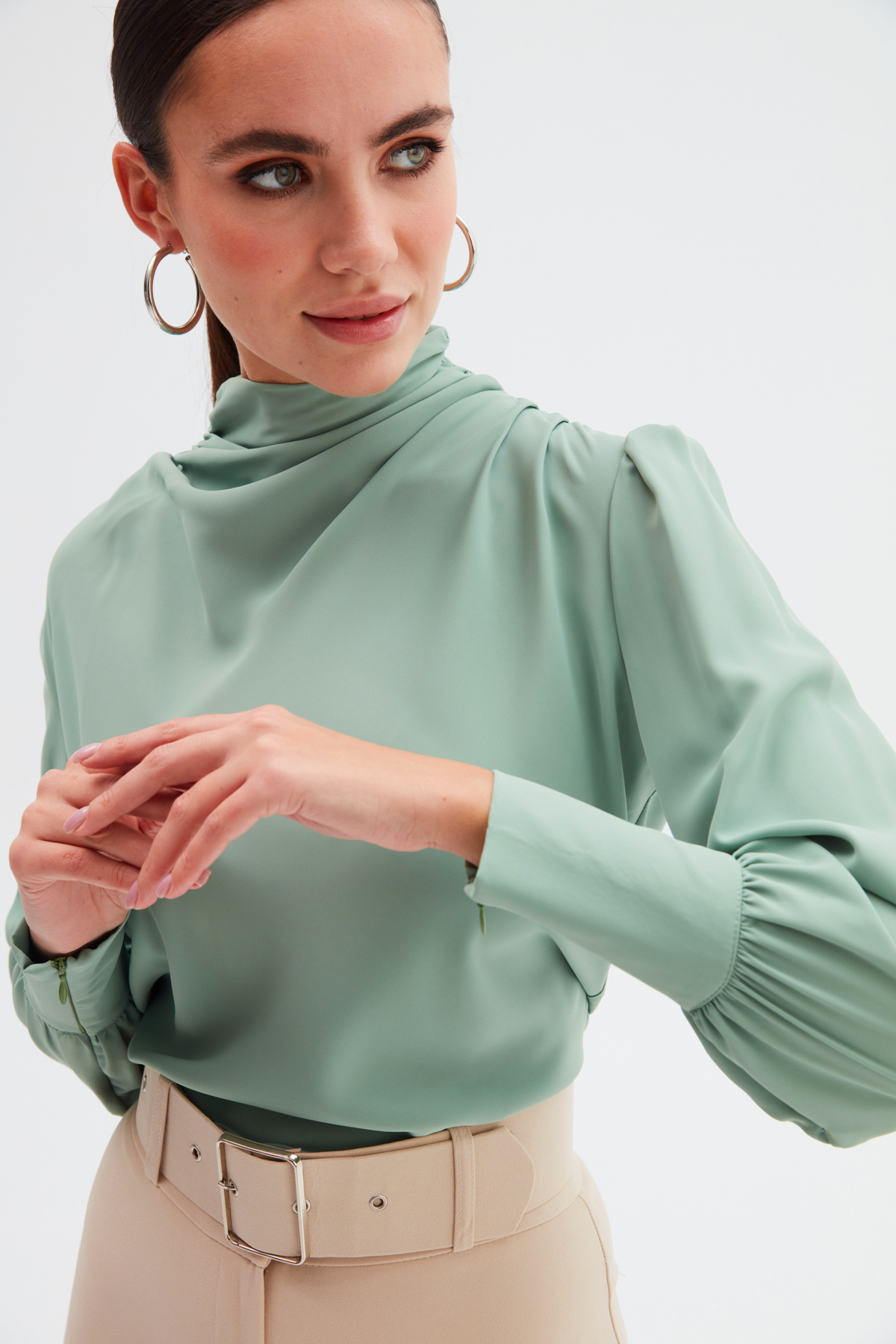 Drape Detaylı  Bluz - ÇAĞLA YEŞİLİ