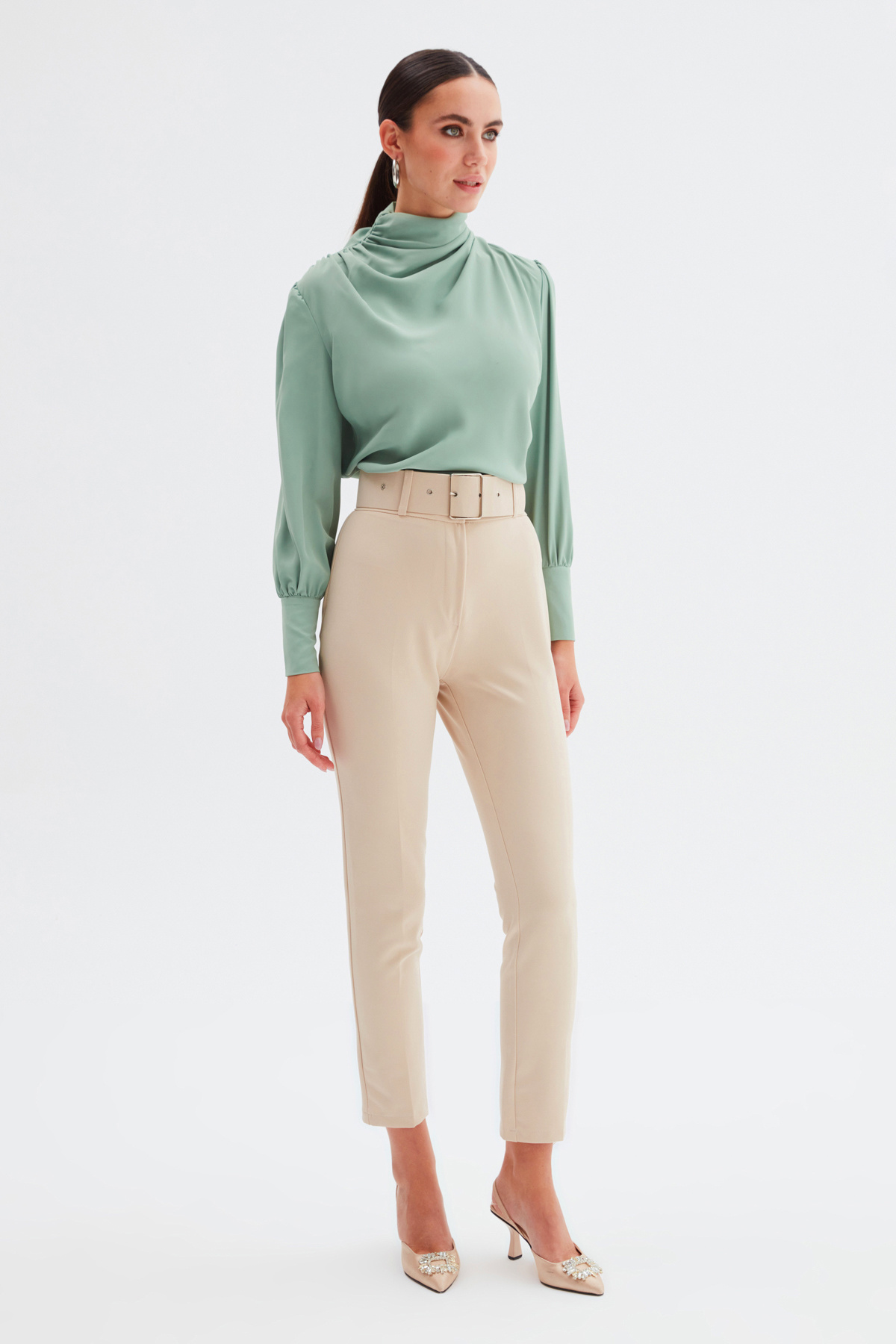 Drape Detaylı  Bluz - ÇAĞLA YEŞİLİ