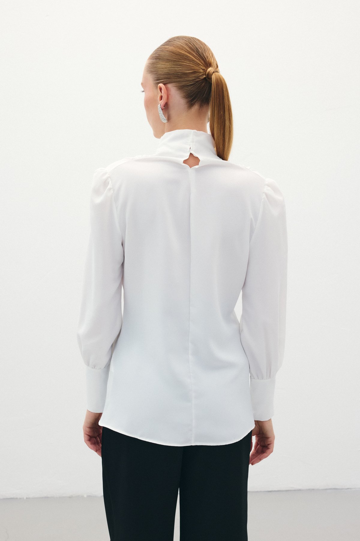 Drape Detaylı  Bluz - Ekru