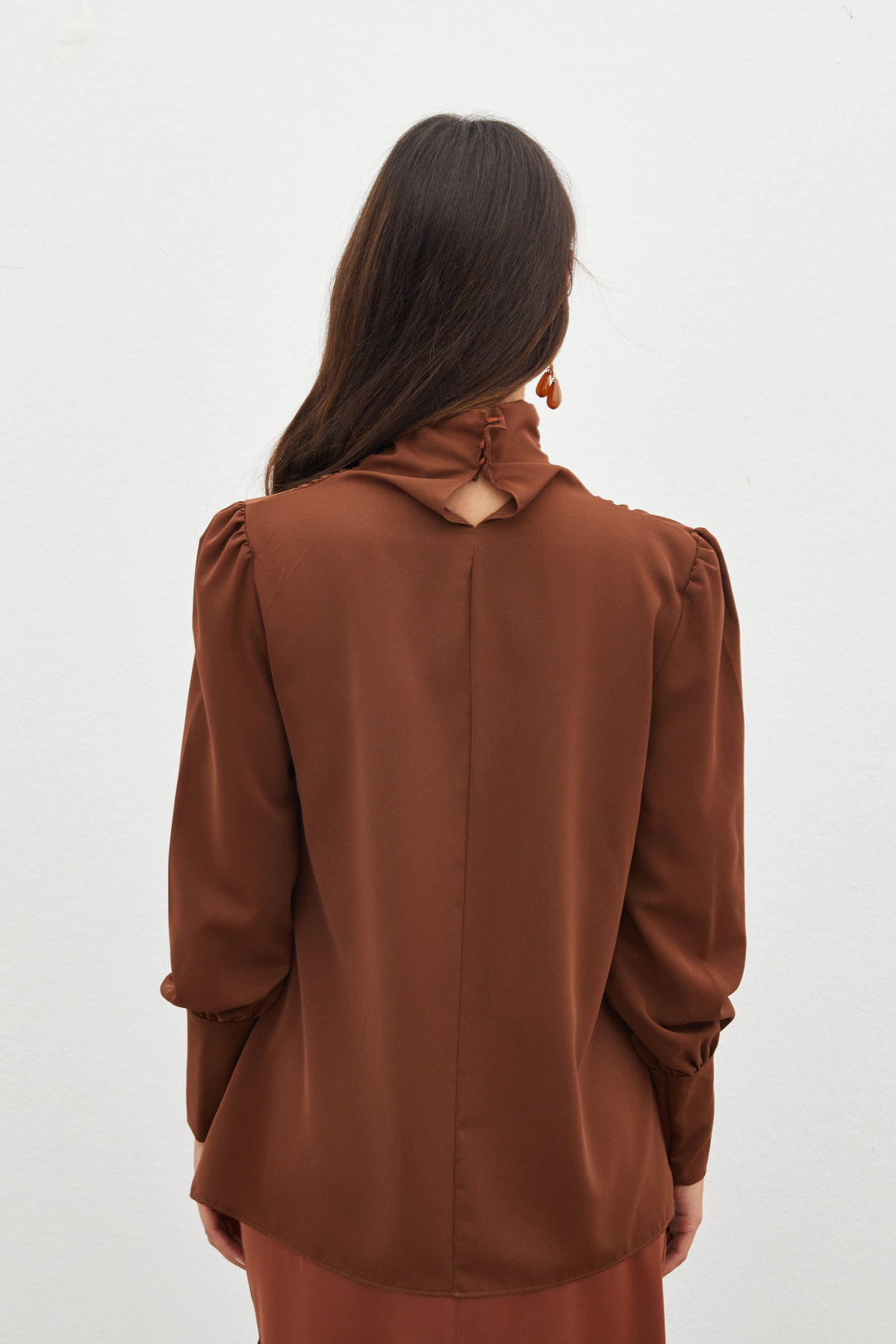 Drape Detaylı  Bluz - KAHVE