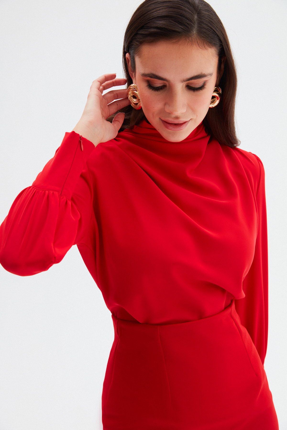 Draped collar blouse - RED
