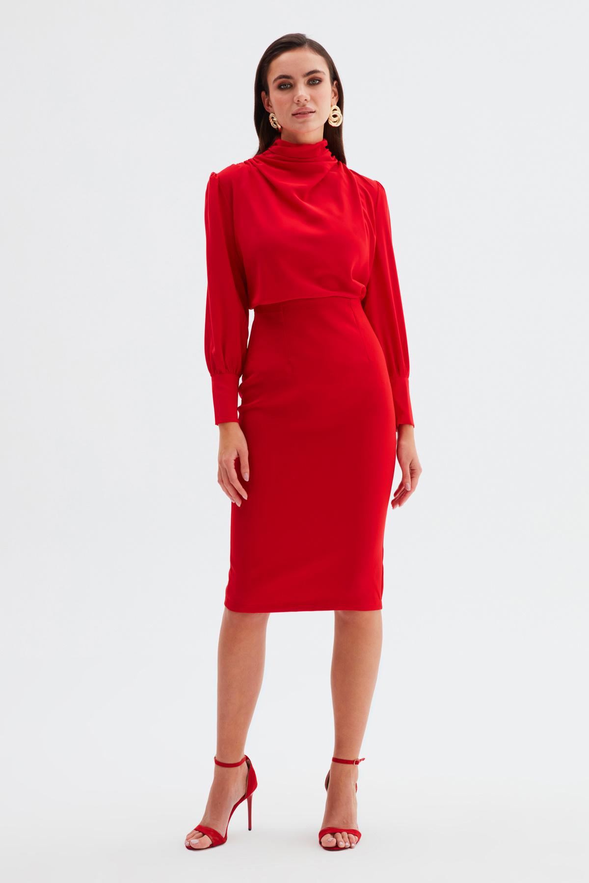 Draped collar blouse - RED