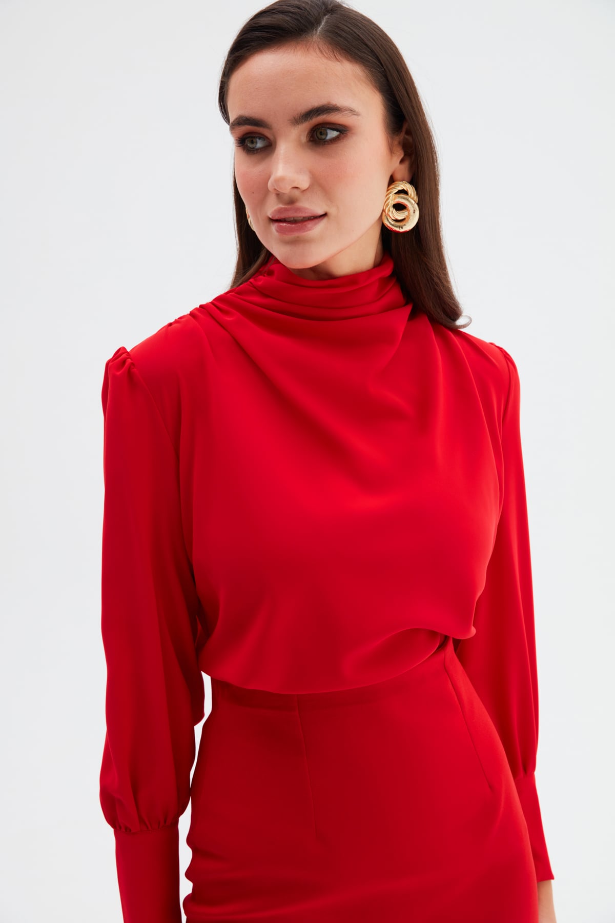 Draped collar blouse - RED