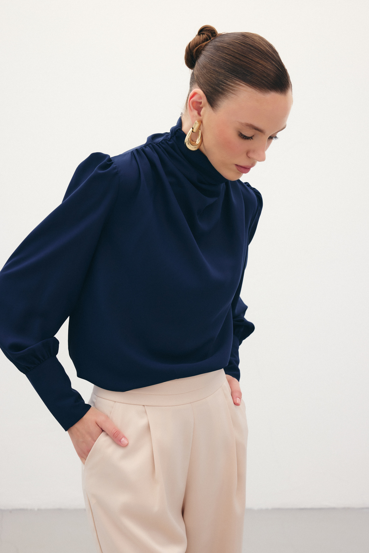 Drape Detaylı  Bluz - Lacivert