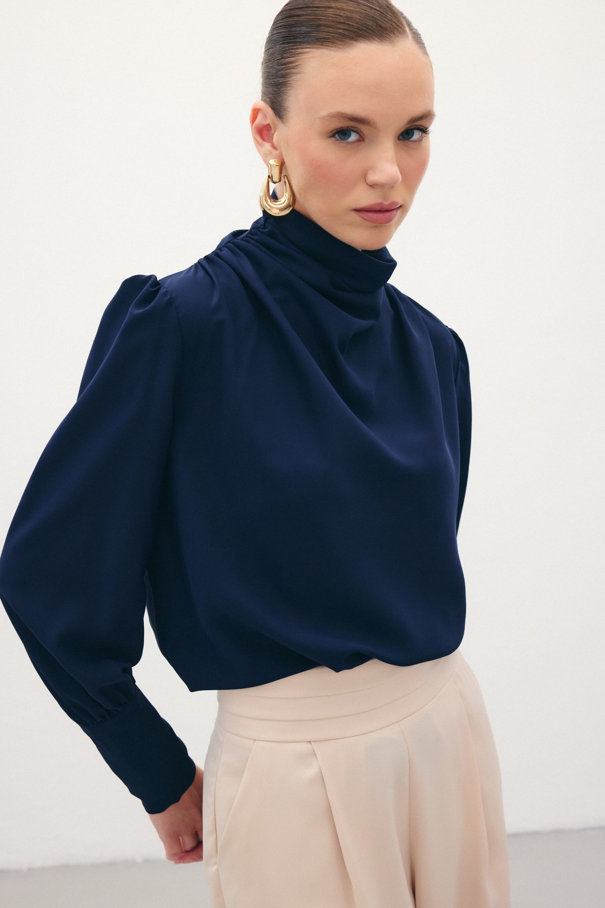 Drape Detaylı  Bluz - Lacivert