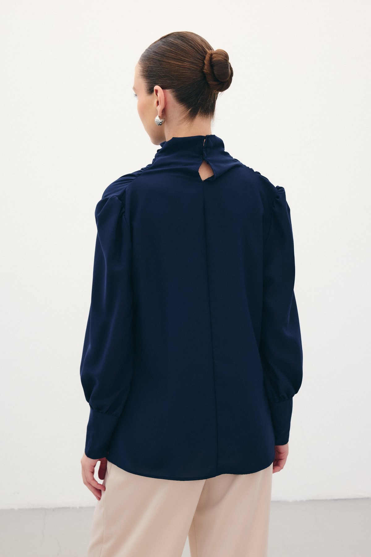 Drape Detaylı  Bluz - Lacivert