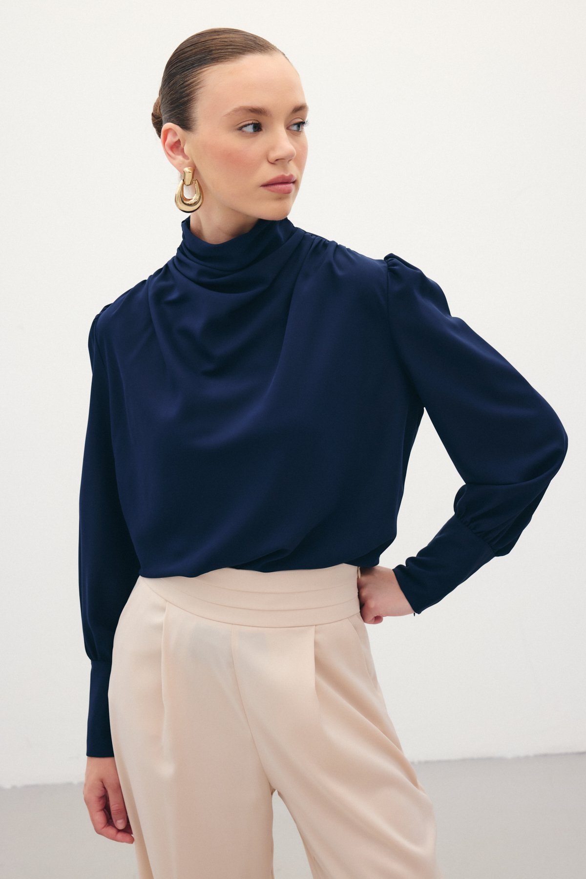 Drape Detaylı  Bluz - Lacivert