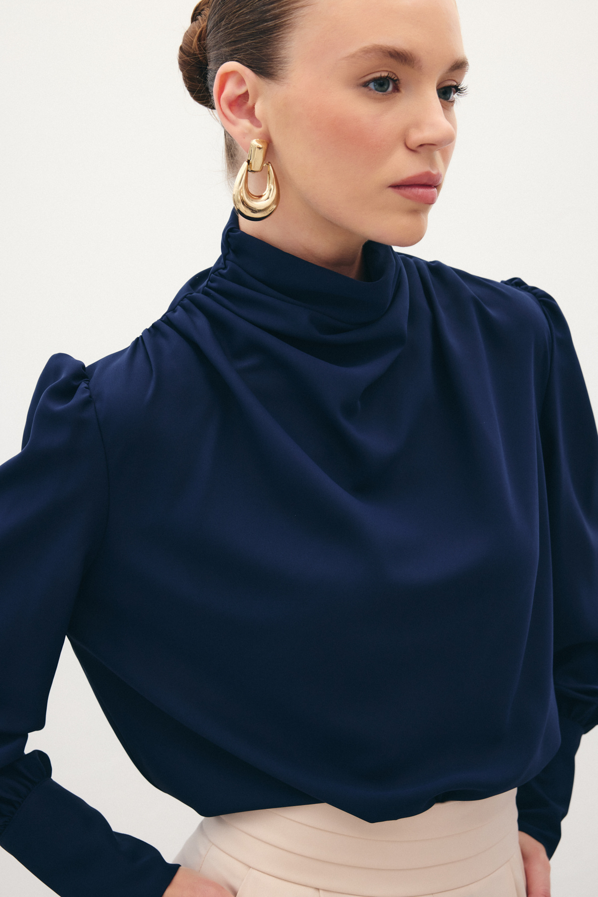 Drape Detaylı  Bluz - Lacivert