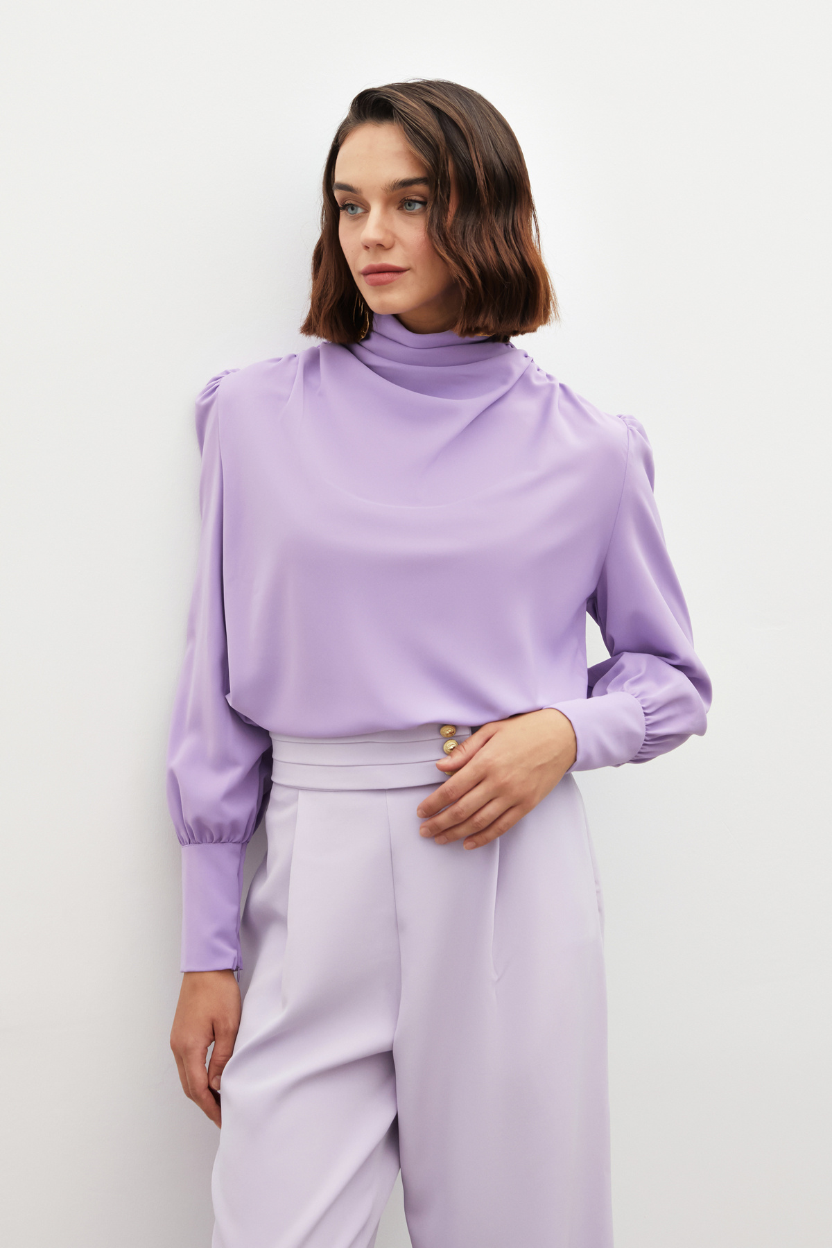 Drape Detaylı  Bluz - LİLA
