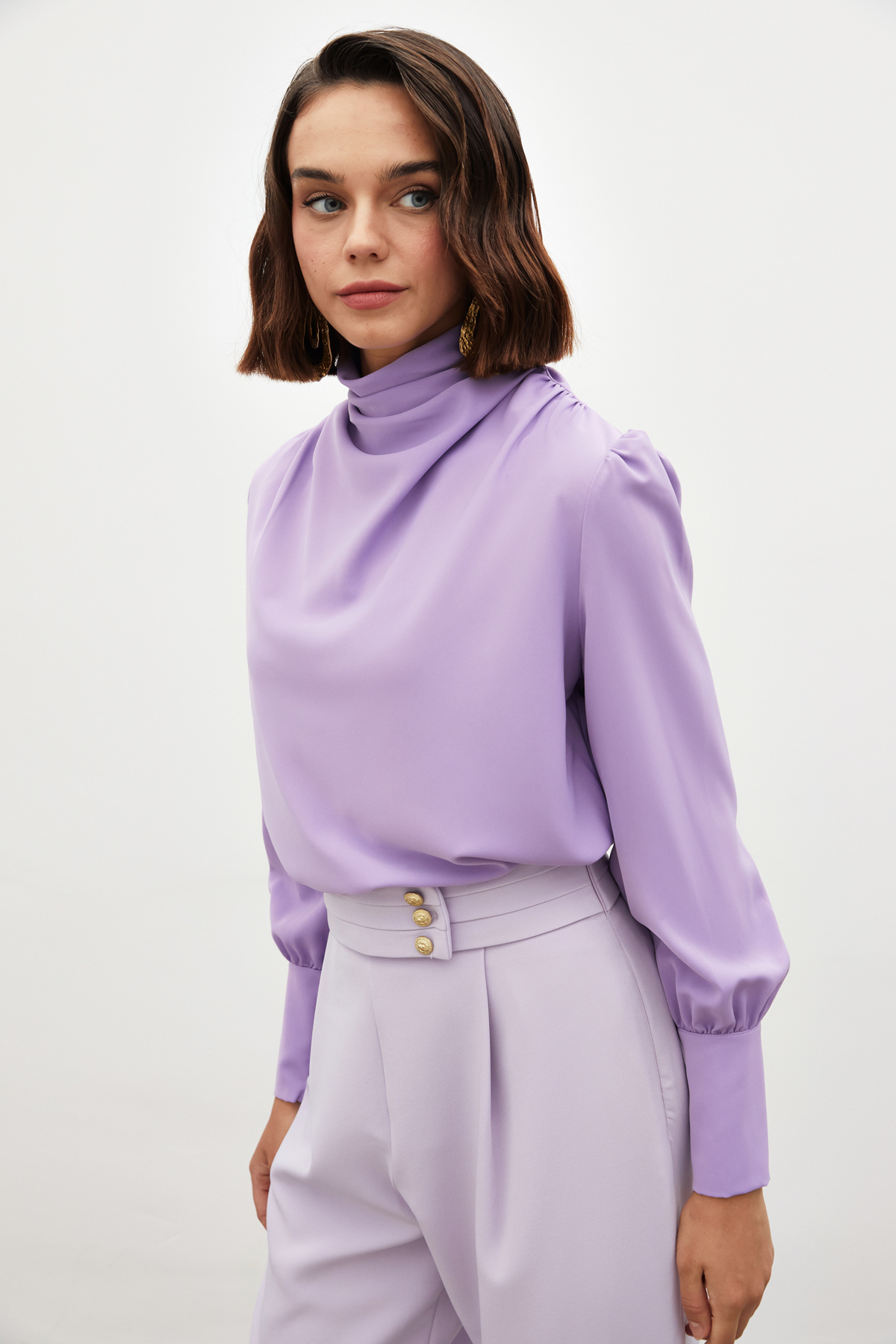 Drape Detaylı  Bluz - LİLA