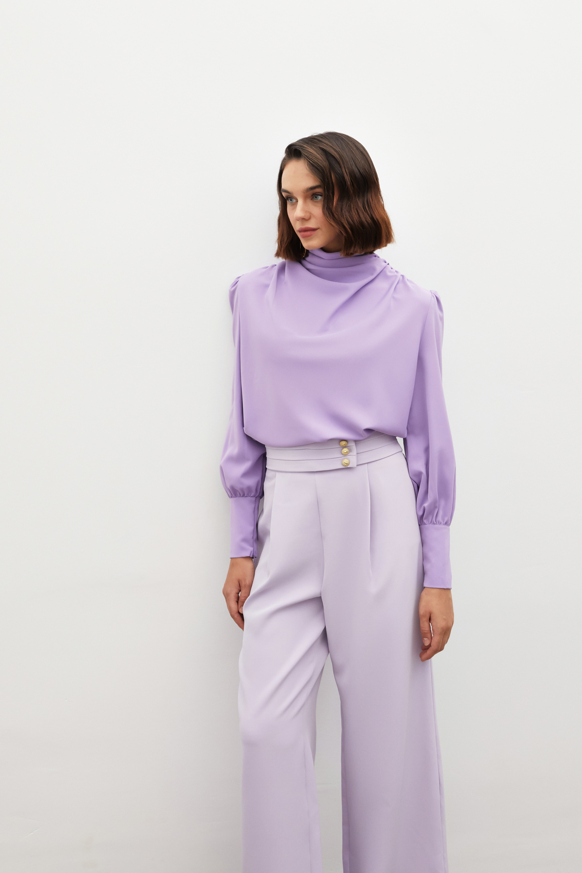 Drape Detaylı  Bluz - LİLA