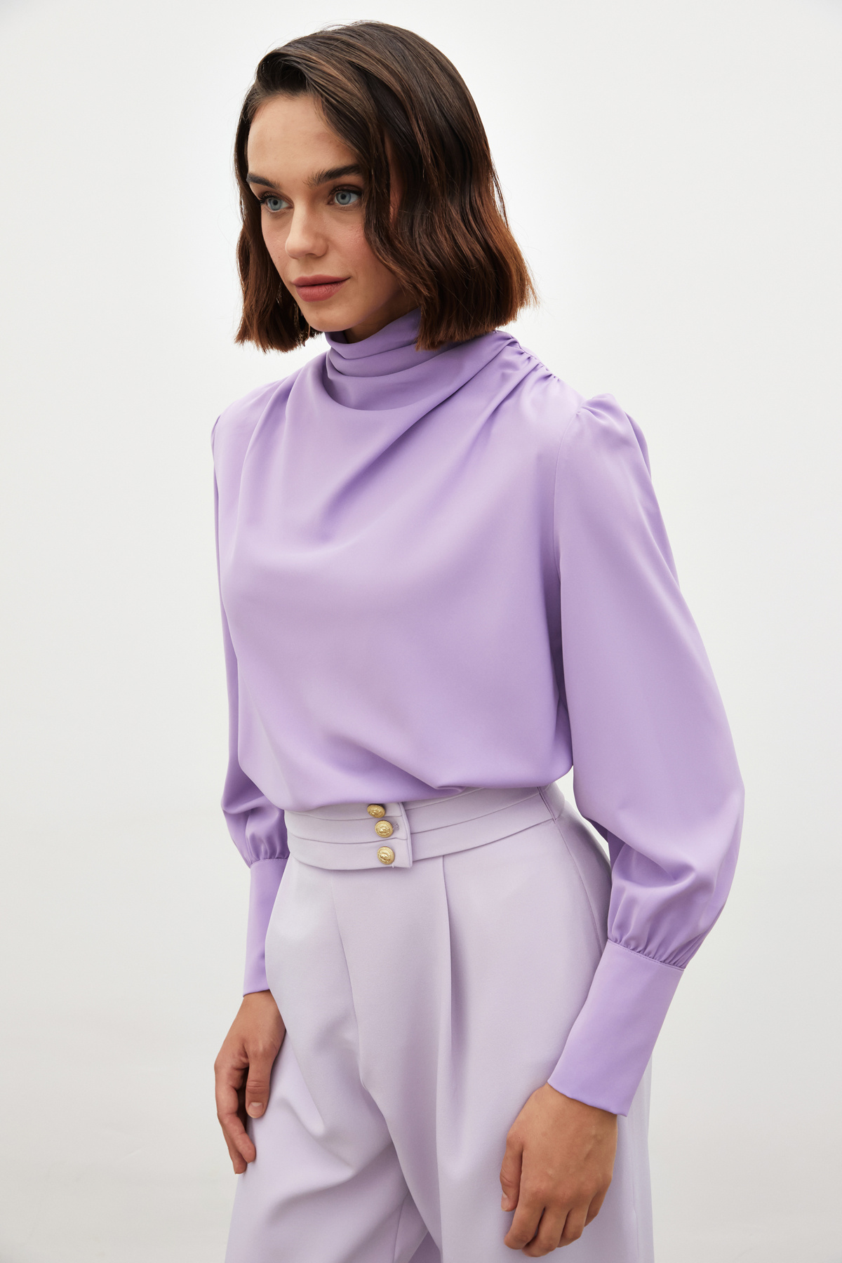 Drape Detaylı  Bluz - LİLA