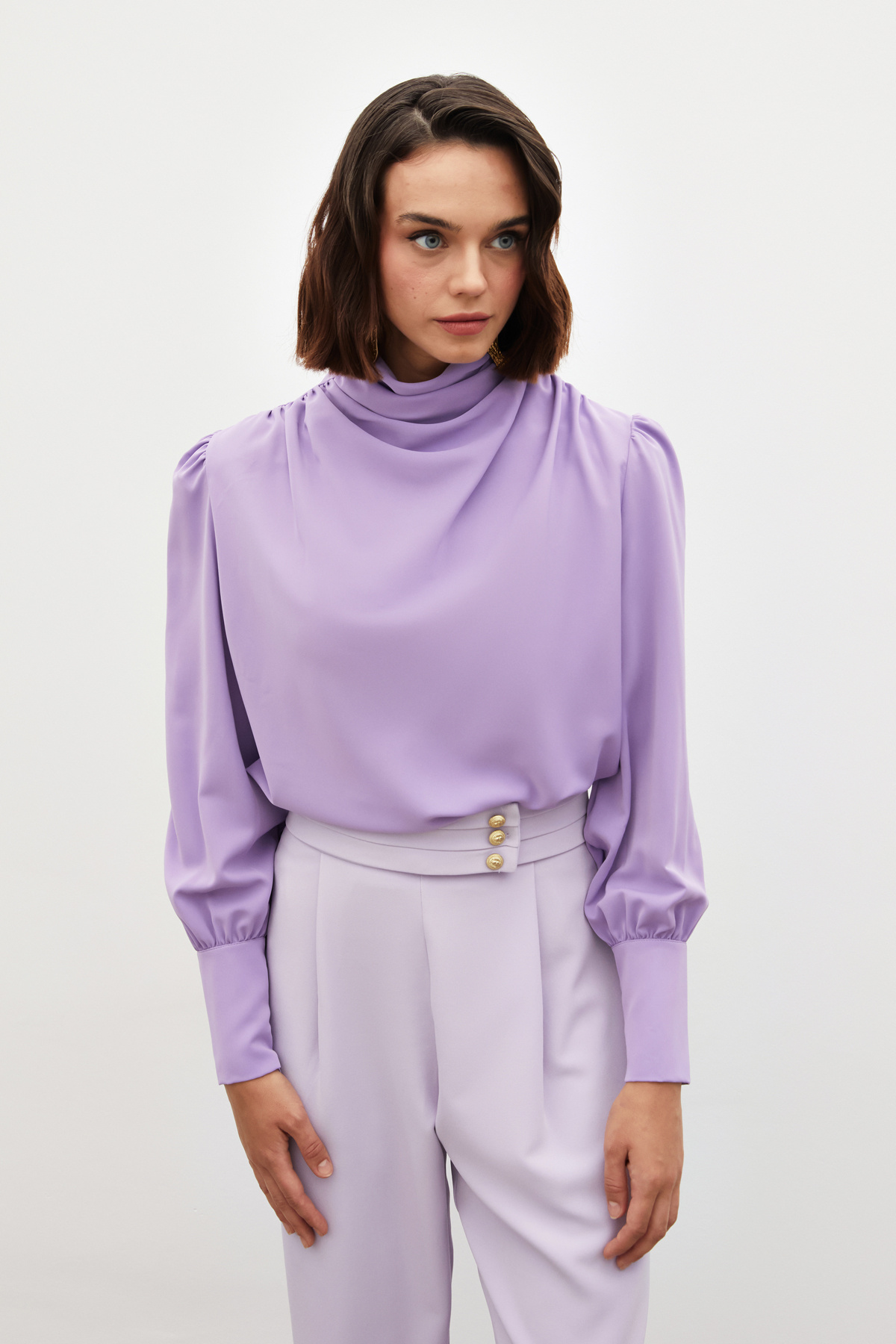 Drape Detaylı  Bluz - LİLA