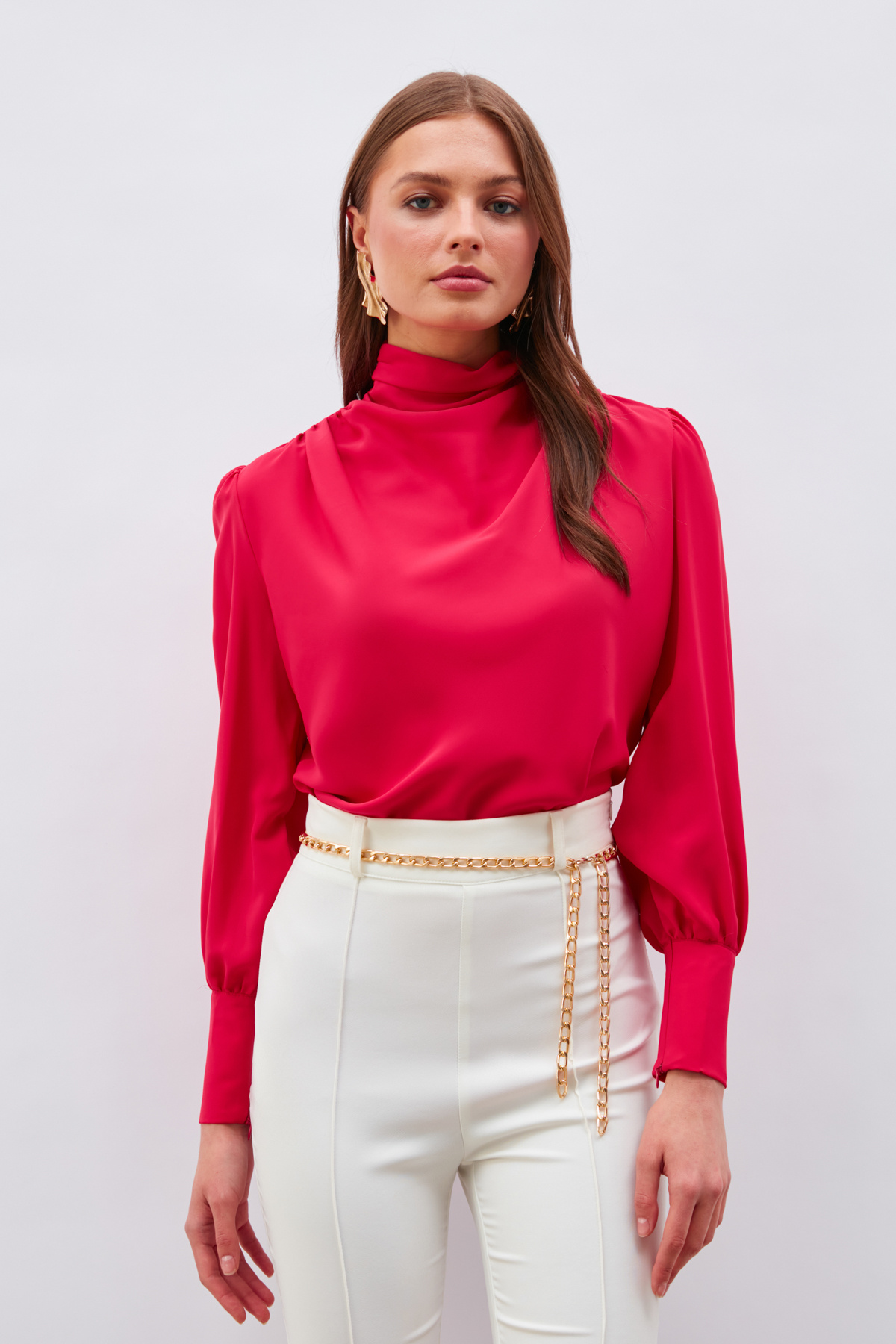 Drape Detaylı  Bluz - MERCAN