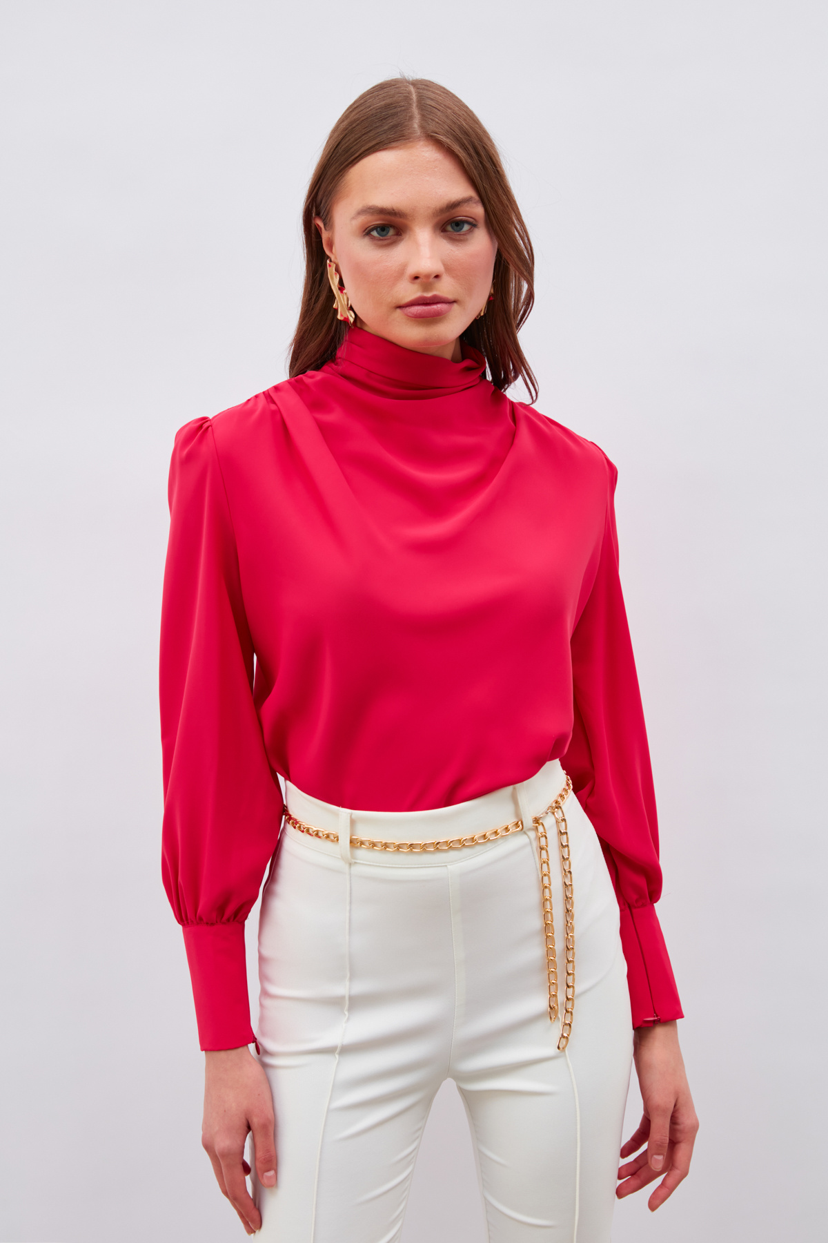 Drape Detaylı  Bluz - MERCAN