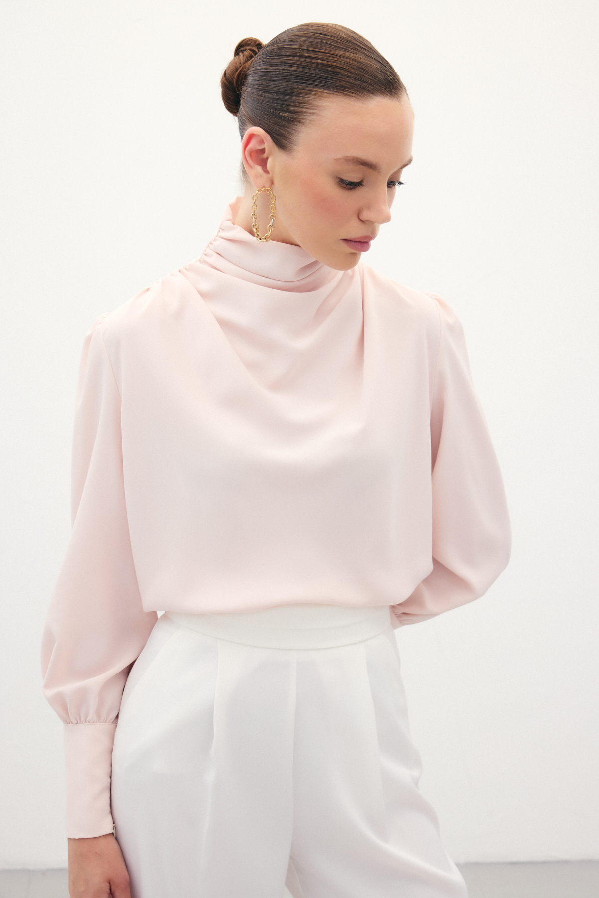 Drape Detaylı  Bluz - Pudra