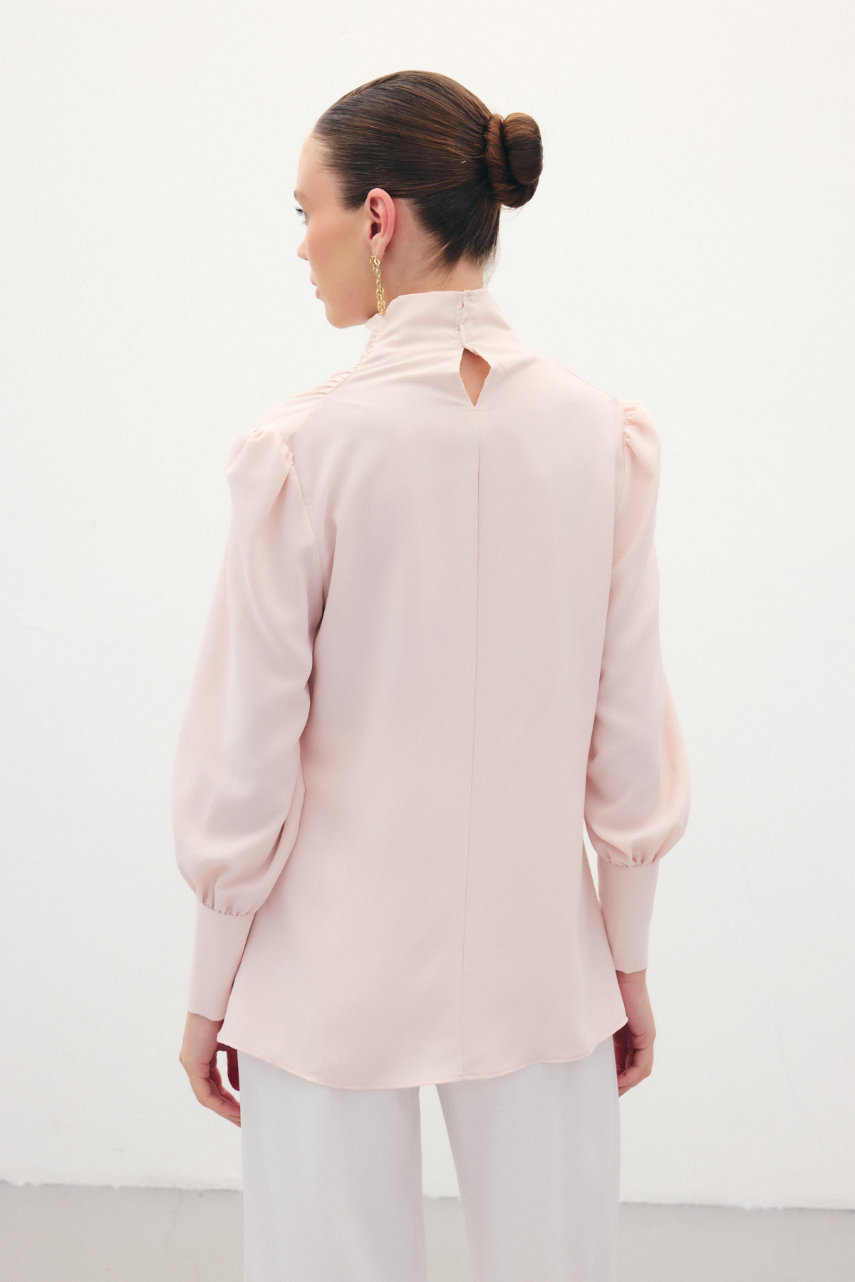 Drape Detaylı  Bluz - Pudra