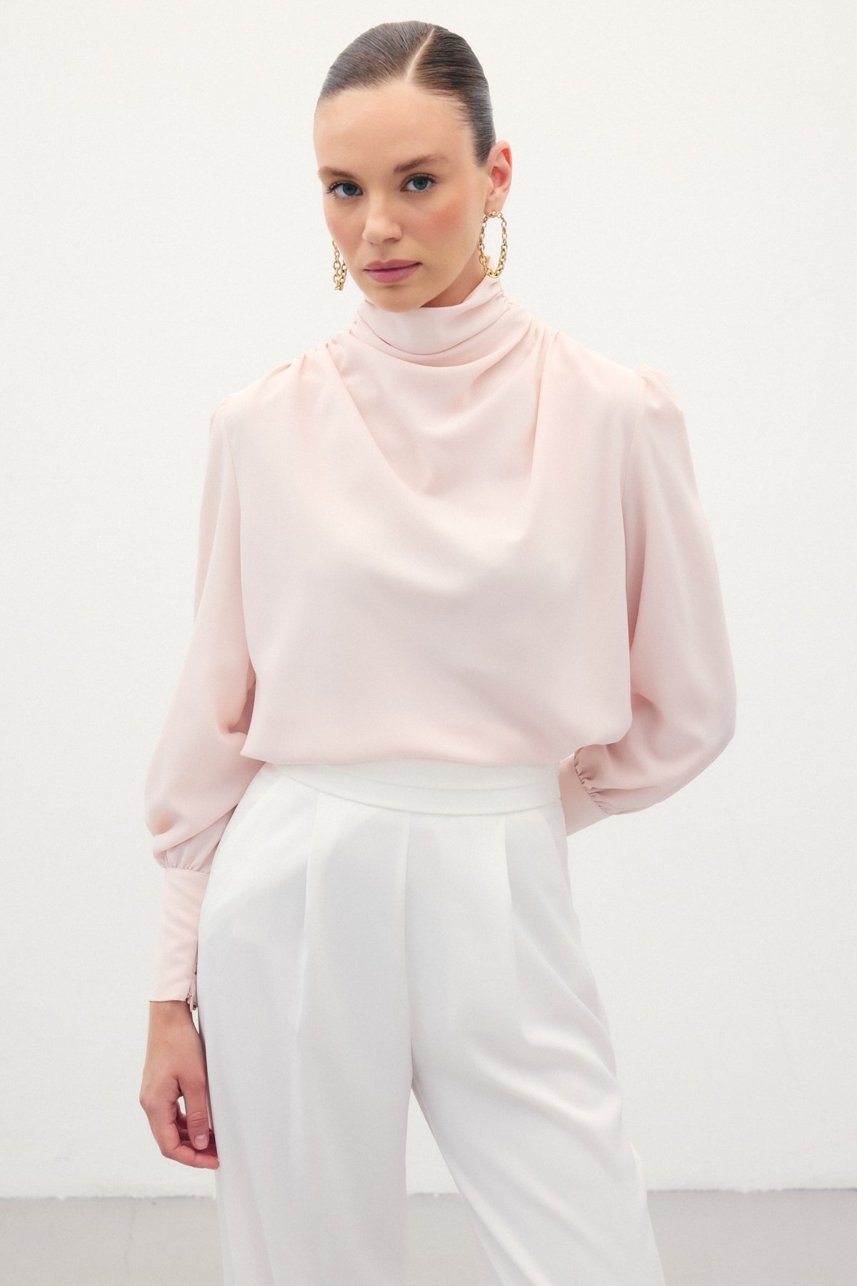 Drape Detaylı  Bluz - Pudra
