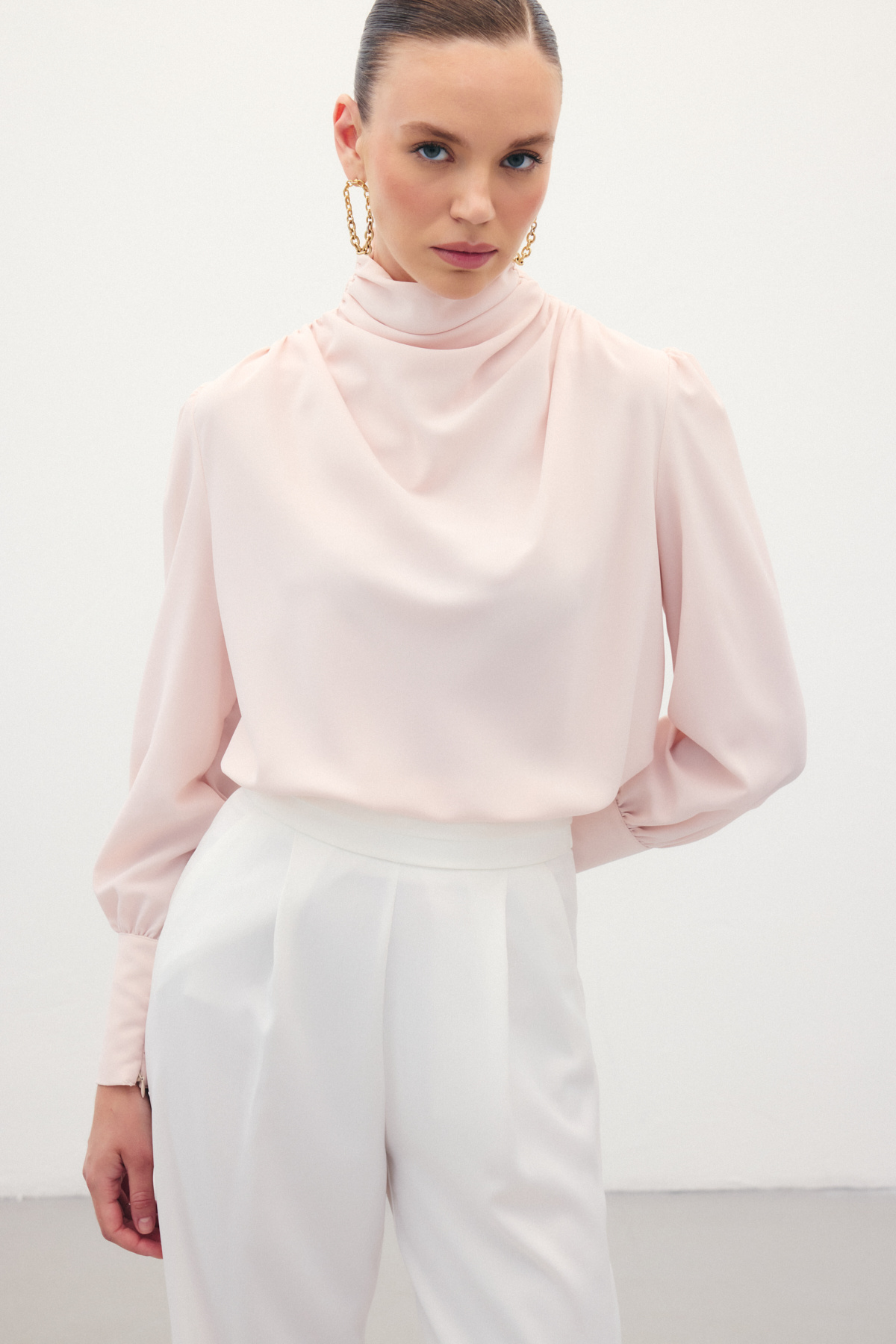 Drape Detaylı  Bluz - Pudra