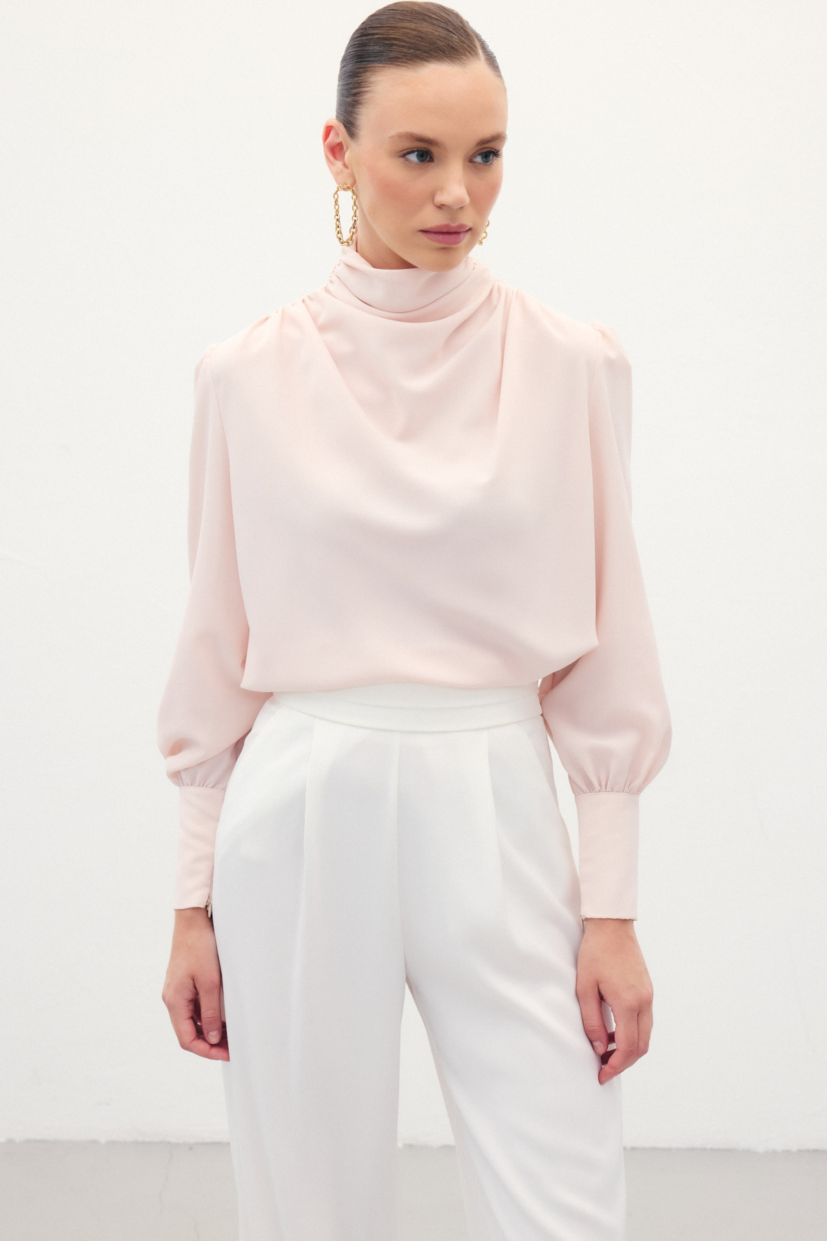 Drape Detaylı  Bluz - Pudra