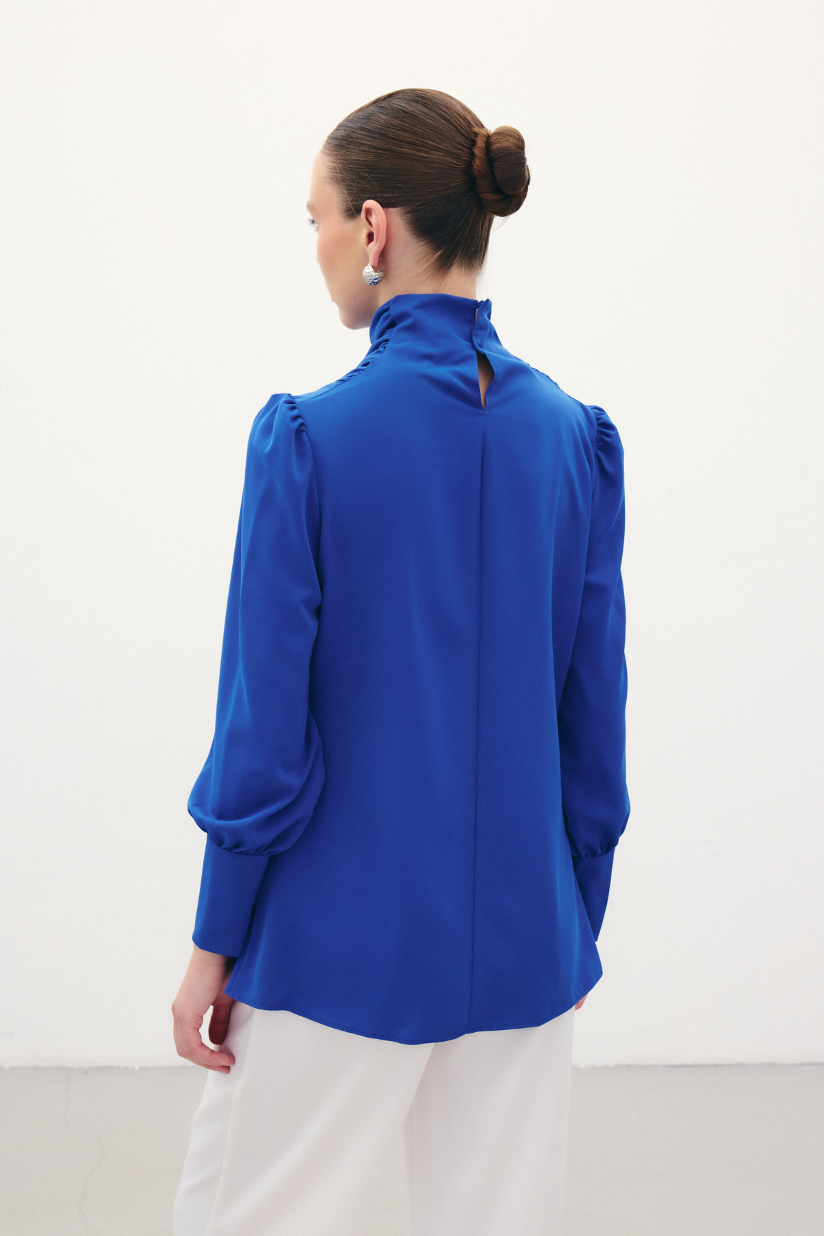 Drape Detaylı  Bluz - Sax Mavi