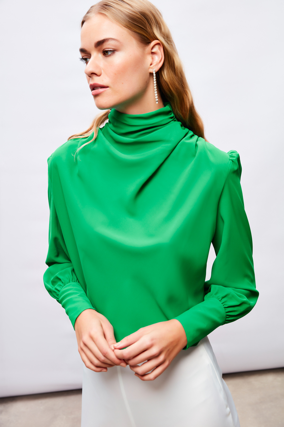 Drape Detaylı  Bluz - YEŞİL