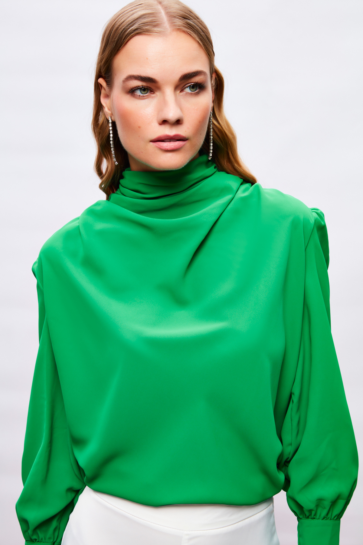 Drape Detaylı  Bluz - YEŞİL