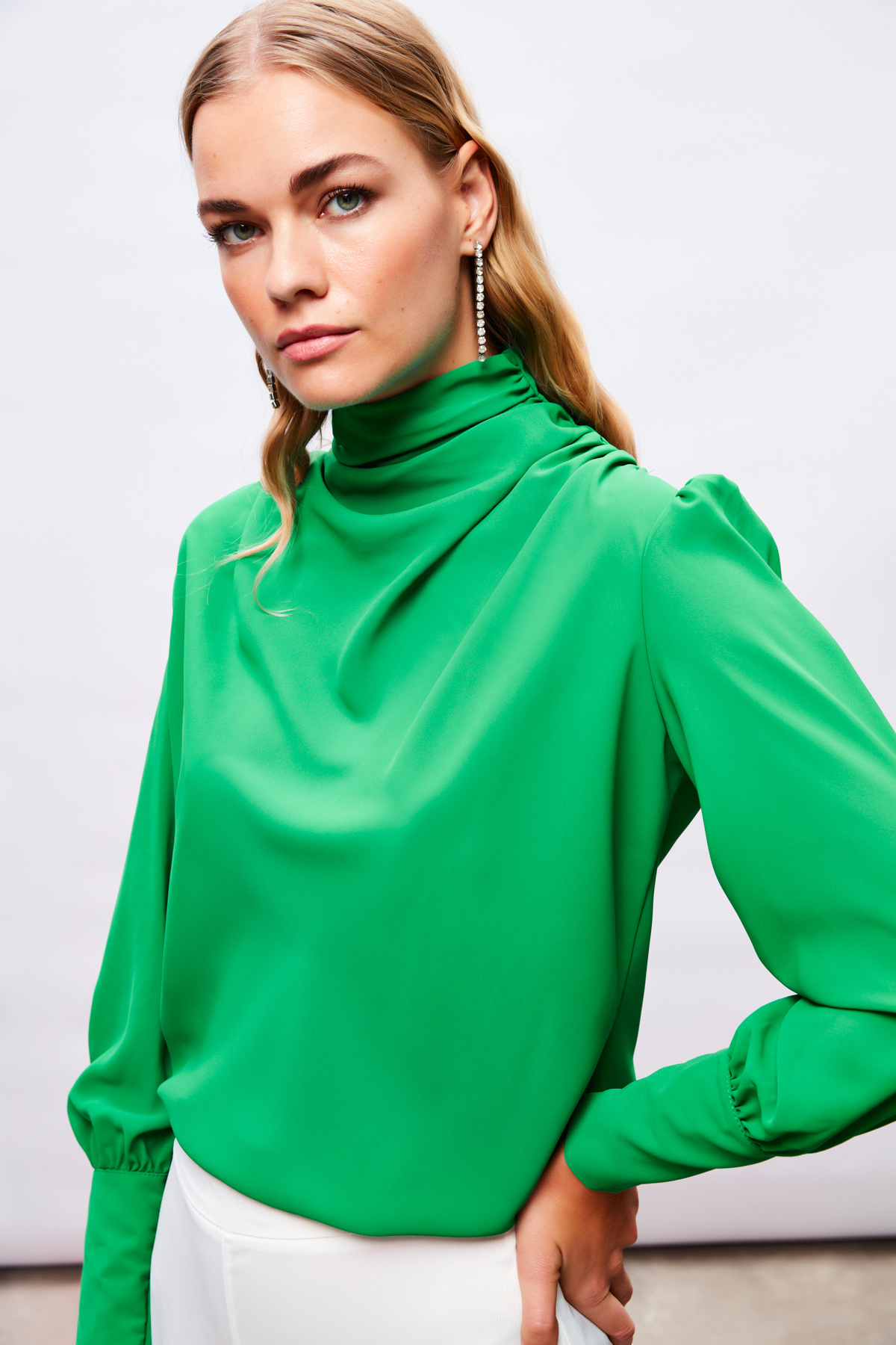 Drape Detaylı  Bluz - YEŞİL