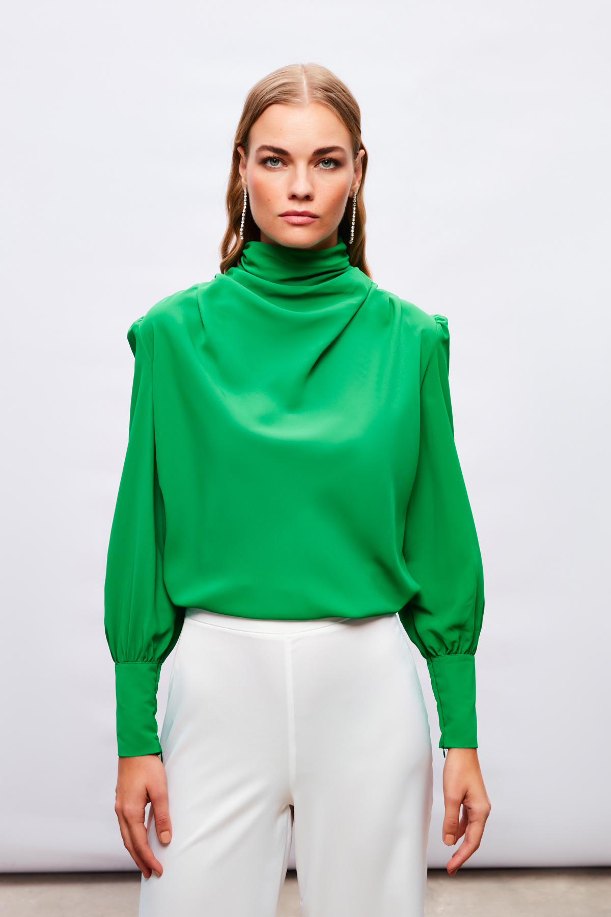 Drape Detaylı  Bluz - YEŞİL