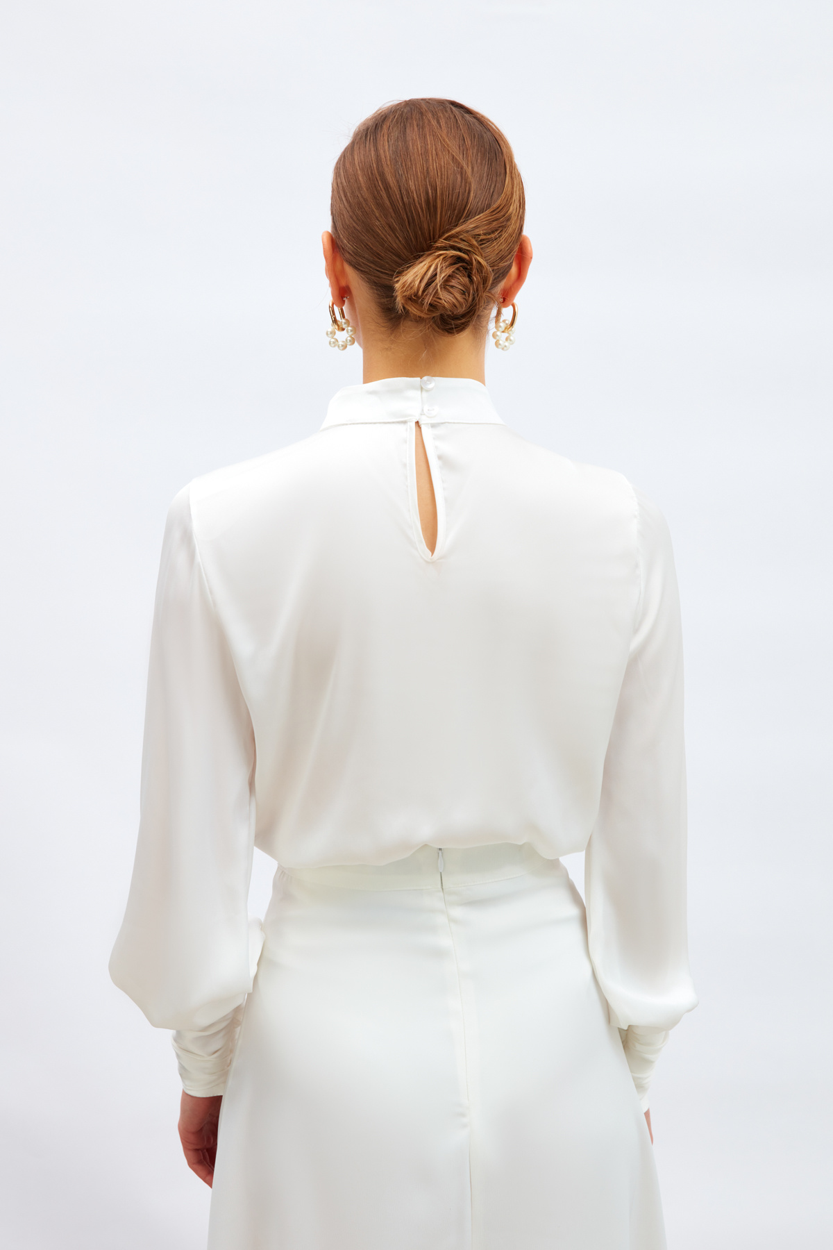 Drape Detaylı  Bodysuit Bluz - EKRU