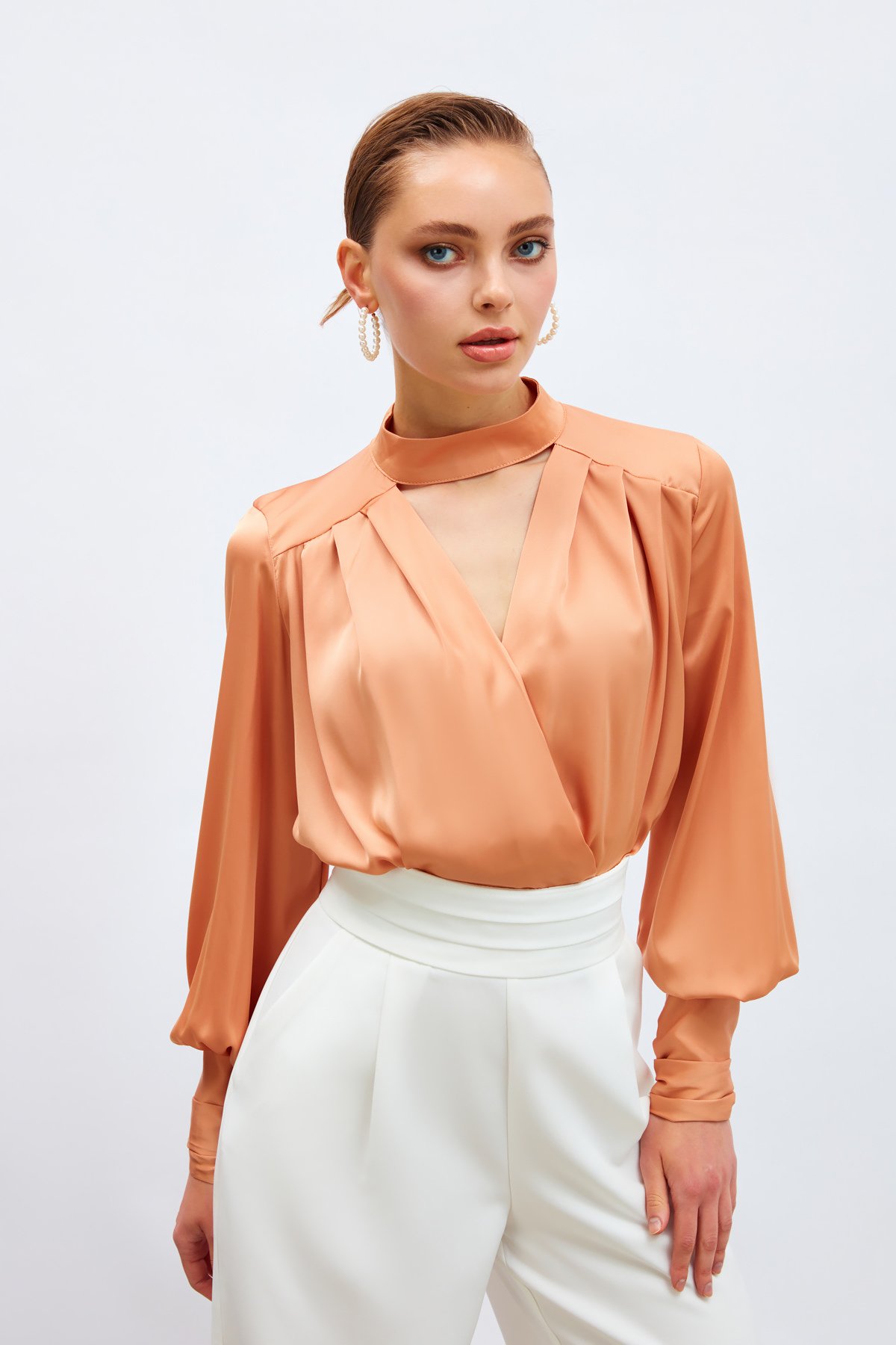 Drape Detaylı  Bodysuit Bluz - SOMON
