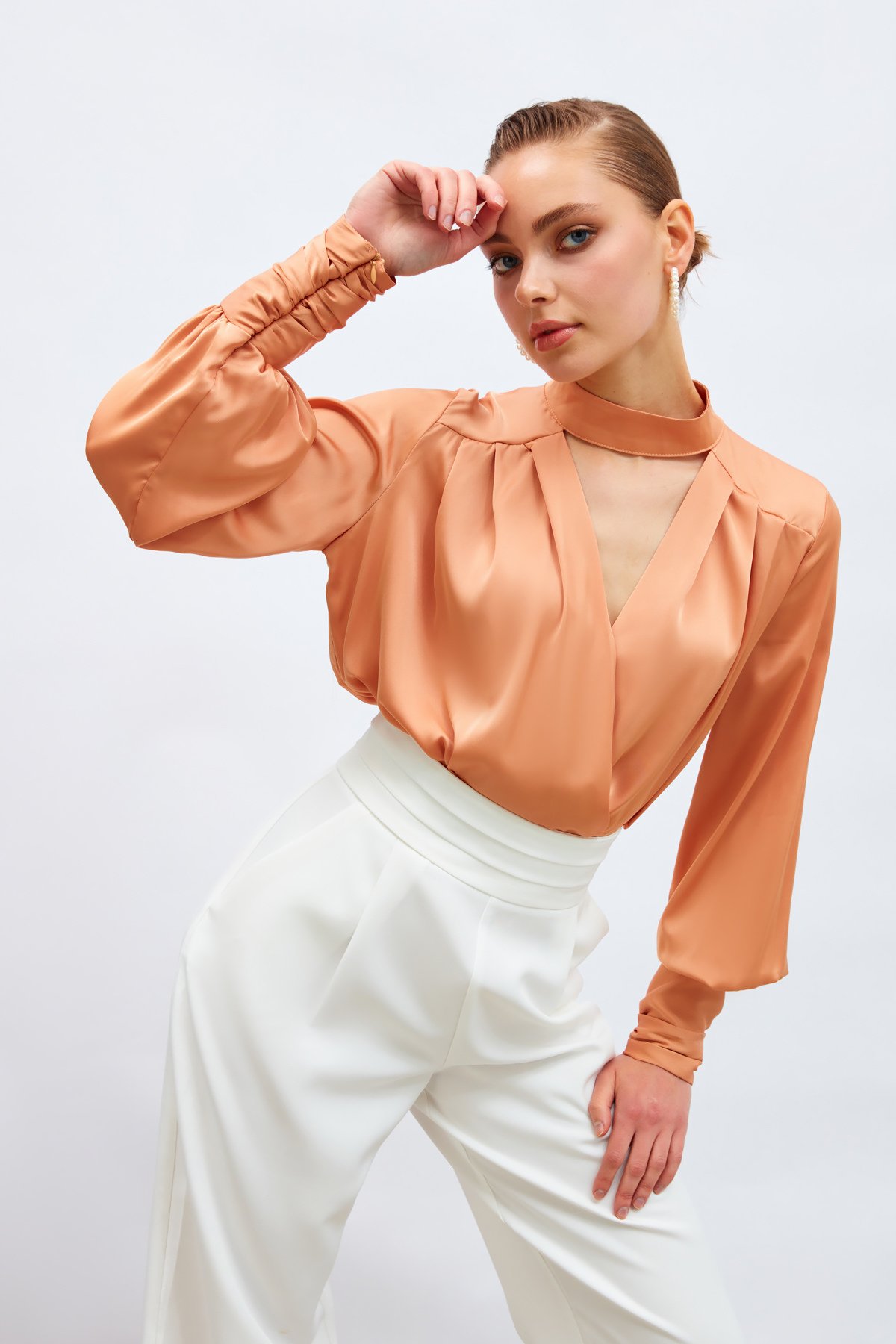 Drape Detaylı  Bodysuit Bluz - SOMON