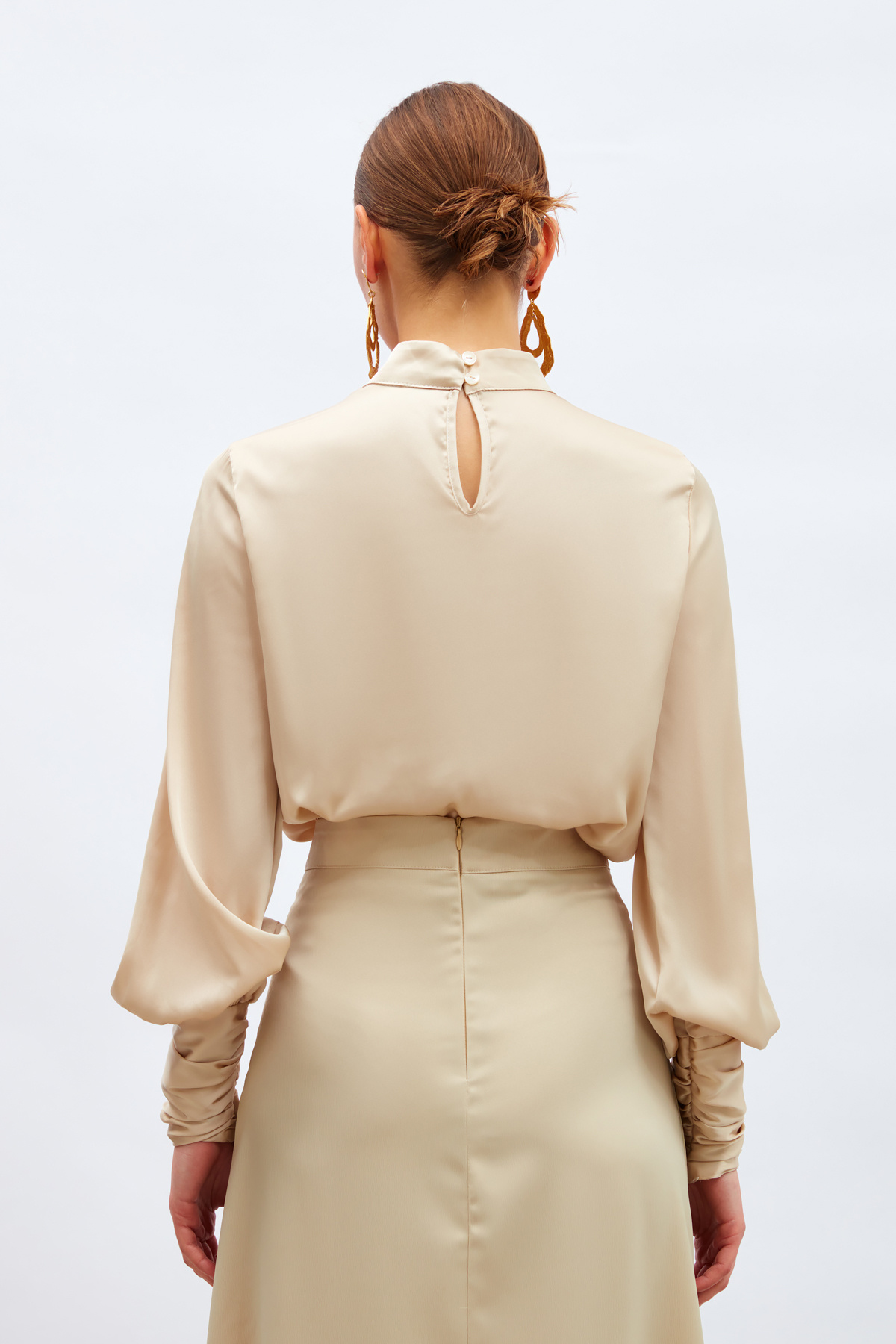 Drape Detaylı  Bodysuit Bluz - TAŞ