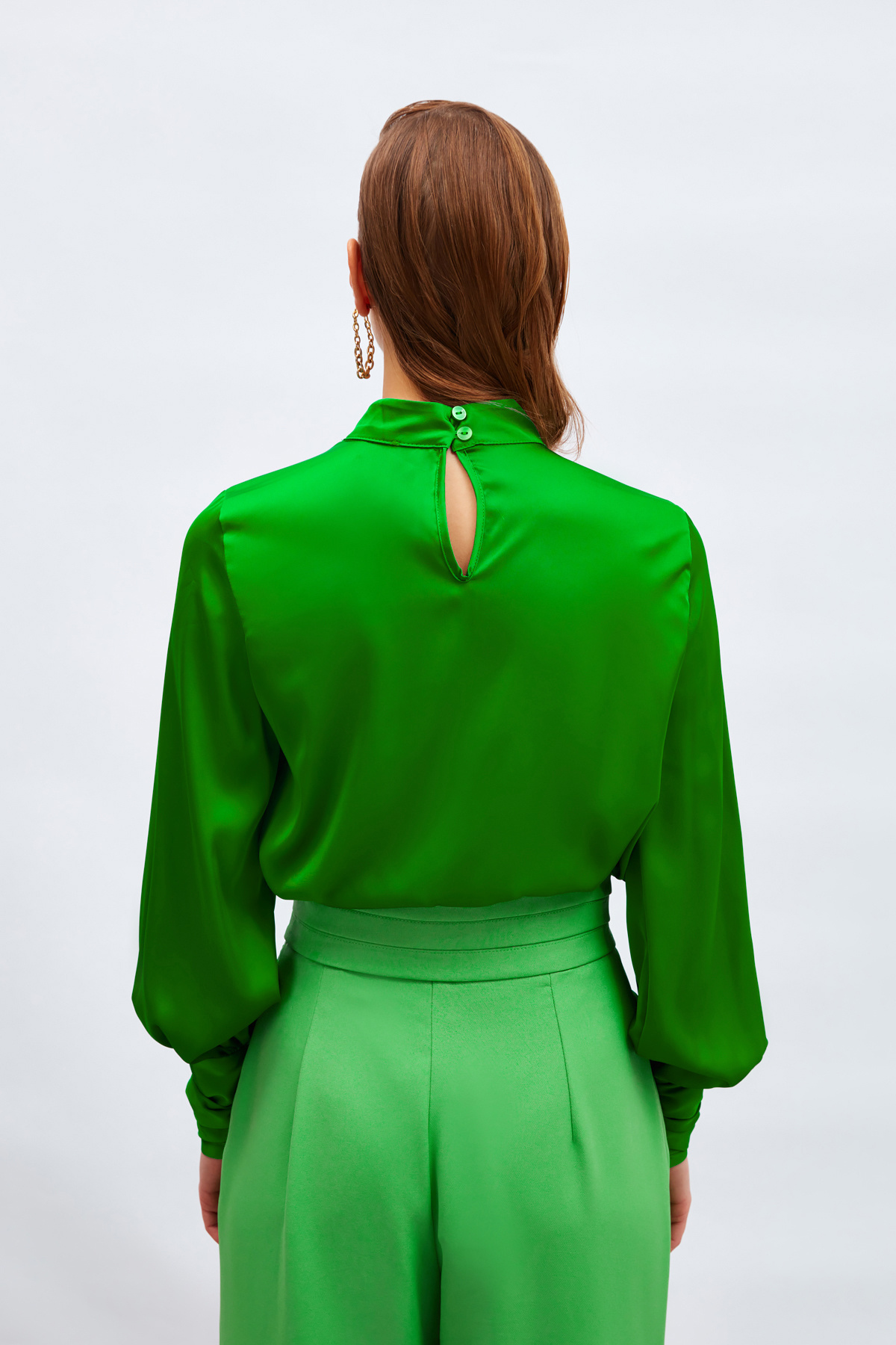 Drape Detaylı  Bodysuit Bluz - YEŞİL