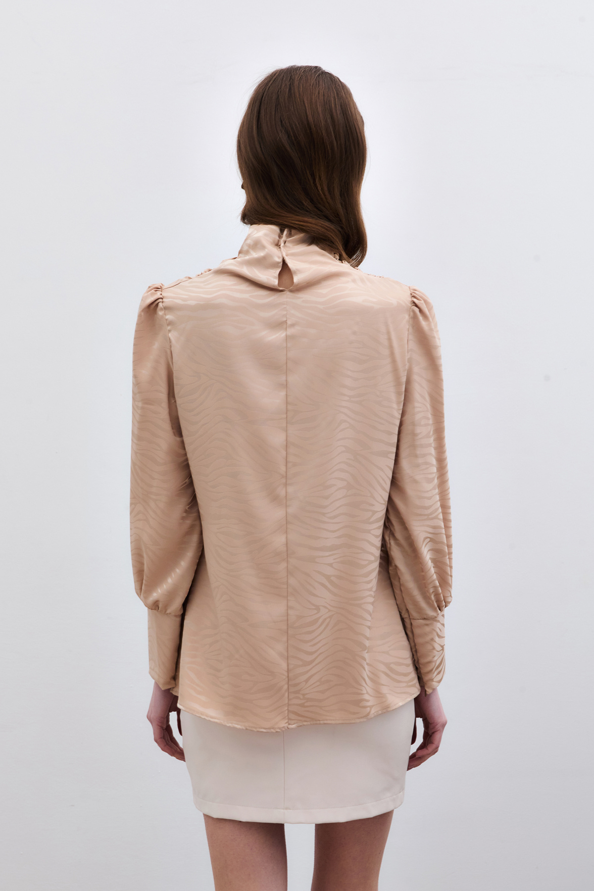 Drapeli Desenli Bluz - Camel