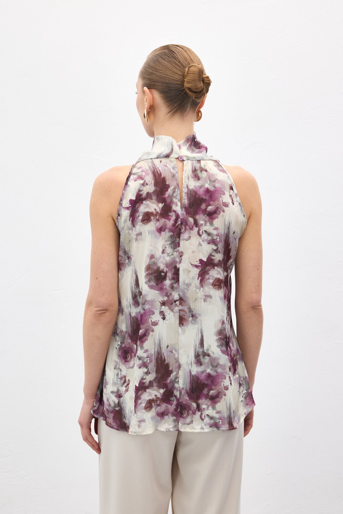 Draped Halter Neck Patterned Blouse - Murdum