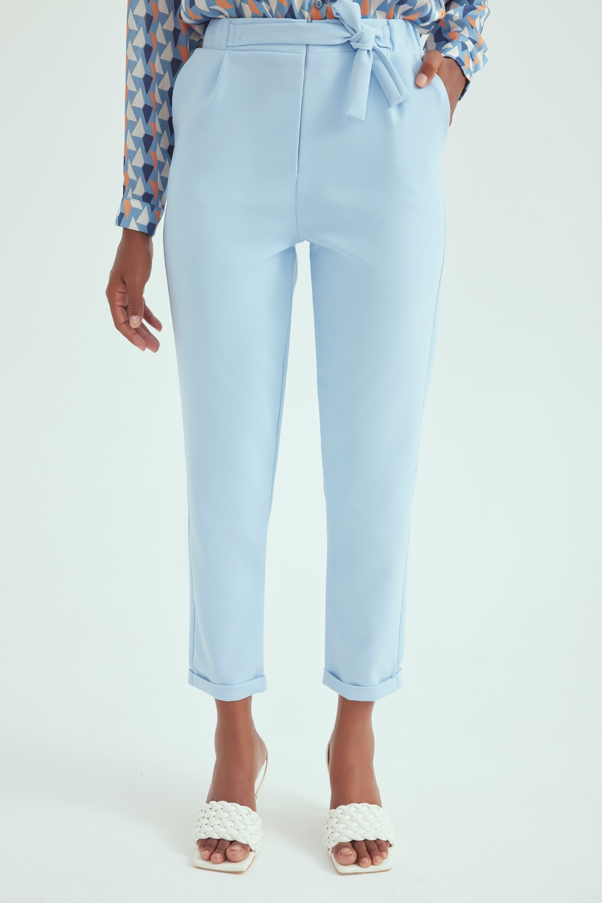 Double Leg Carrot Pants - BEBE BLUE