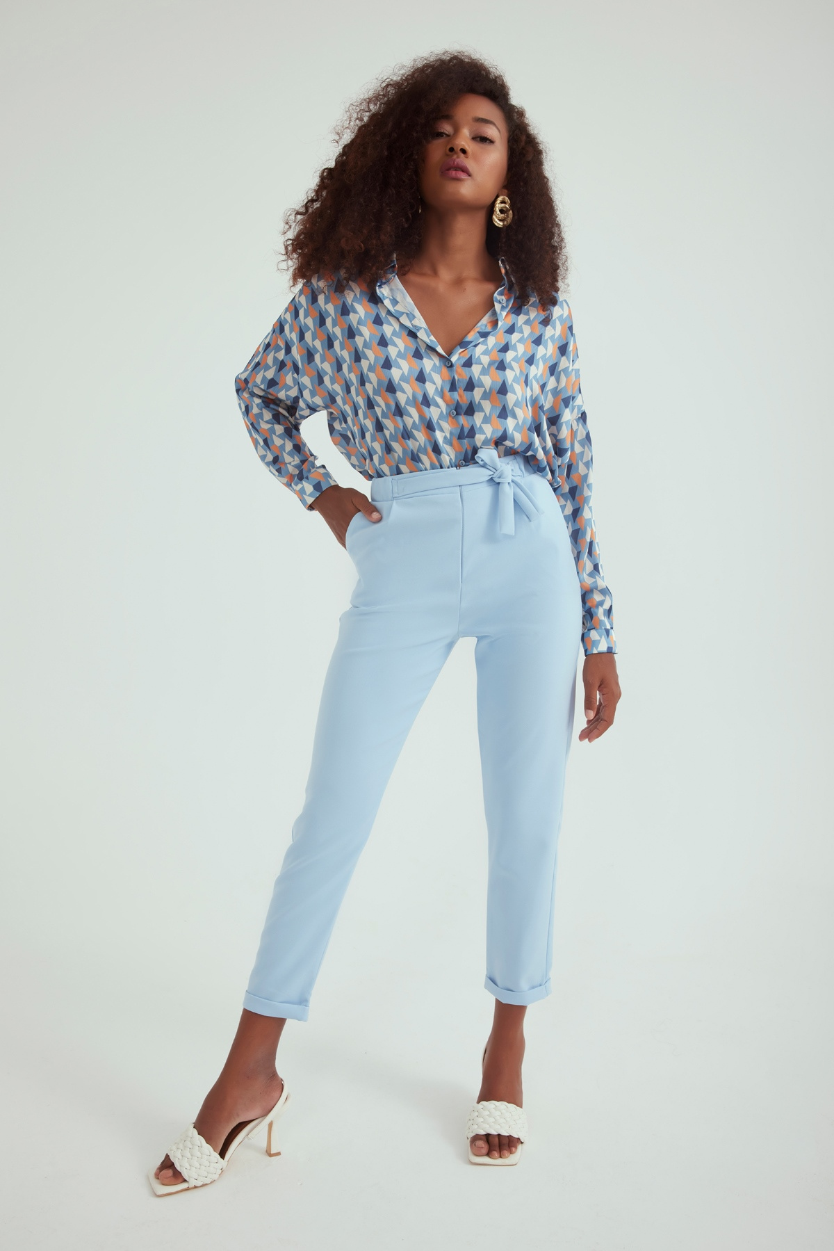 Double Leg Carrot Pants - BEBE BLUE