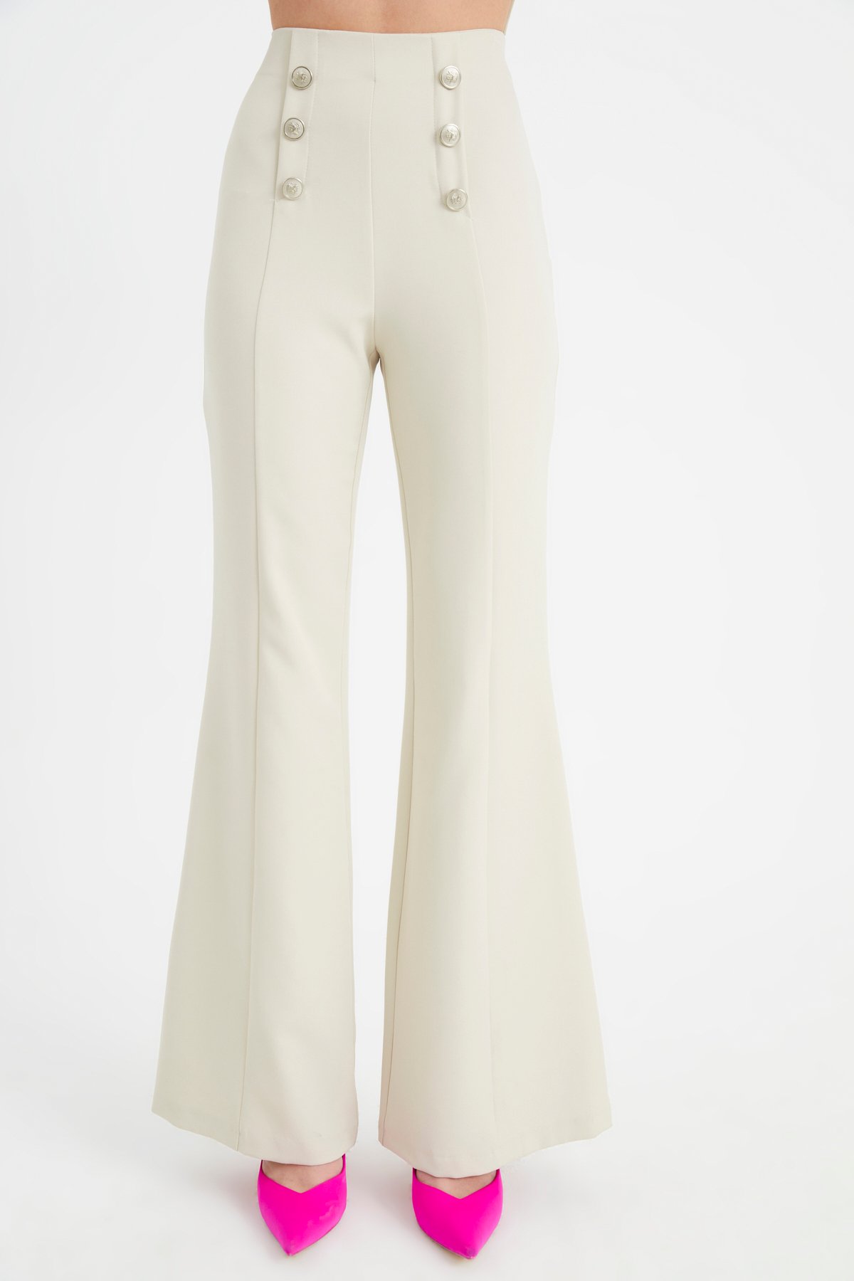 Wide trousers with button accessories - CREAM