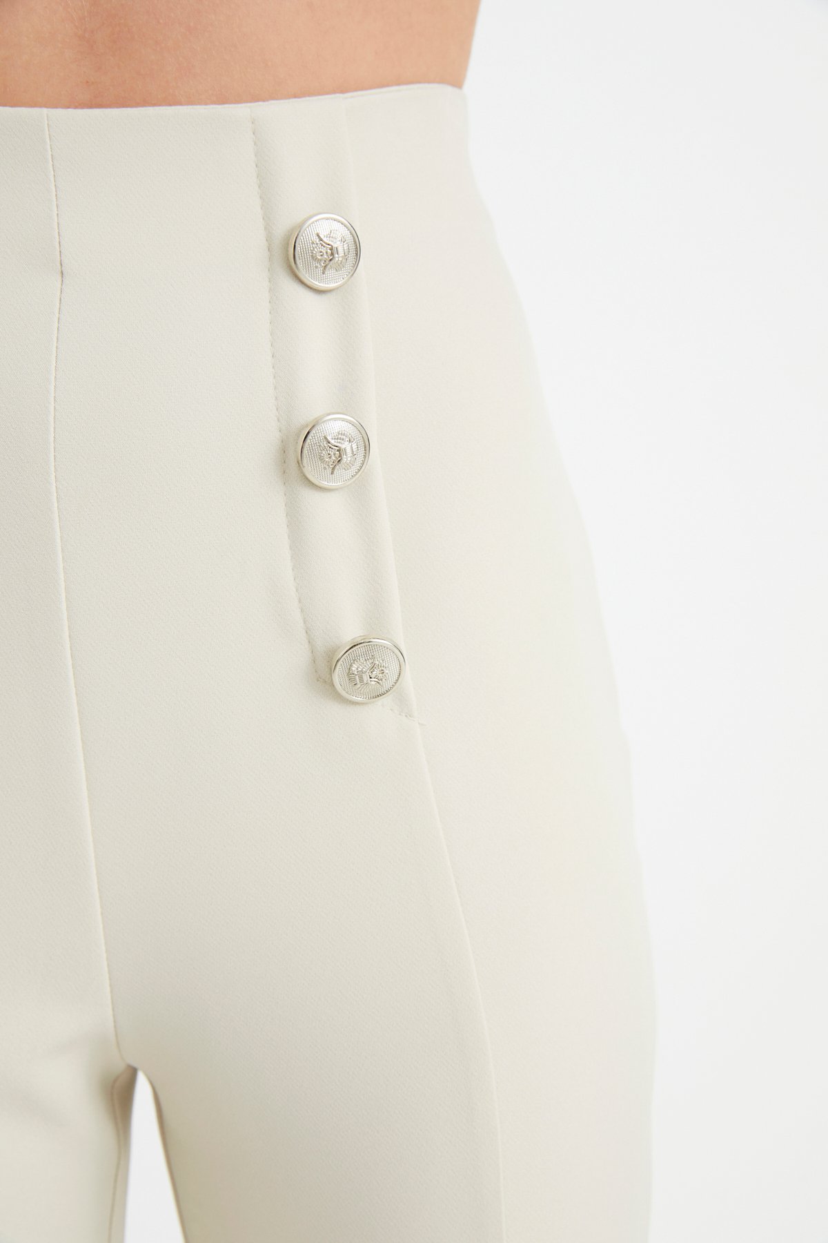 Wide trousers with button accessories - CREAM