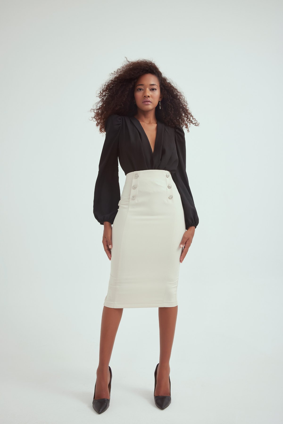 Düğme aksesuarlı kalem etek - TAŞ