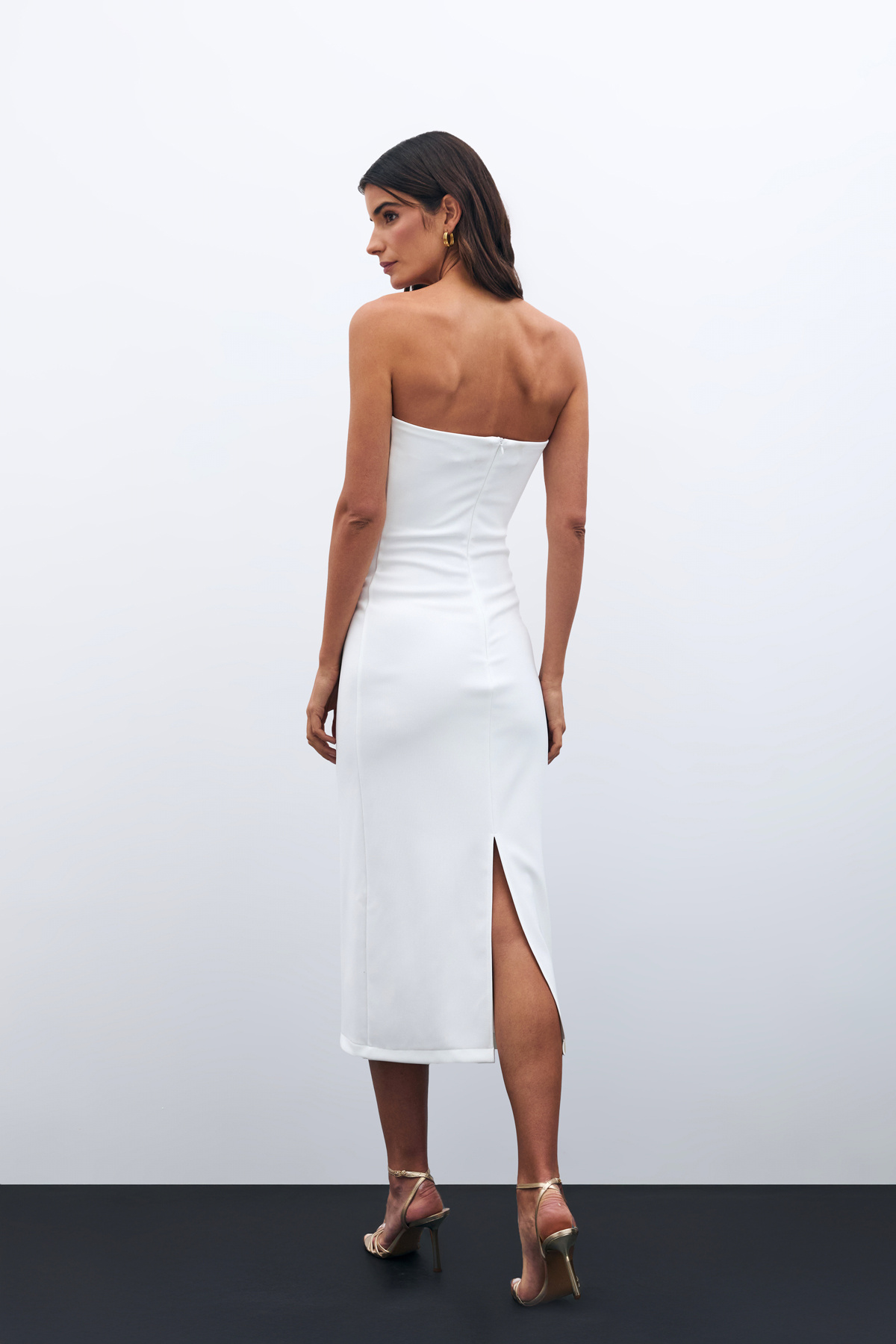 Düğme Aksesuarlı Straplez Elbise - EKRU