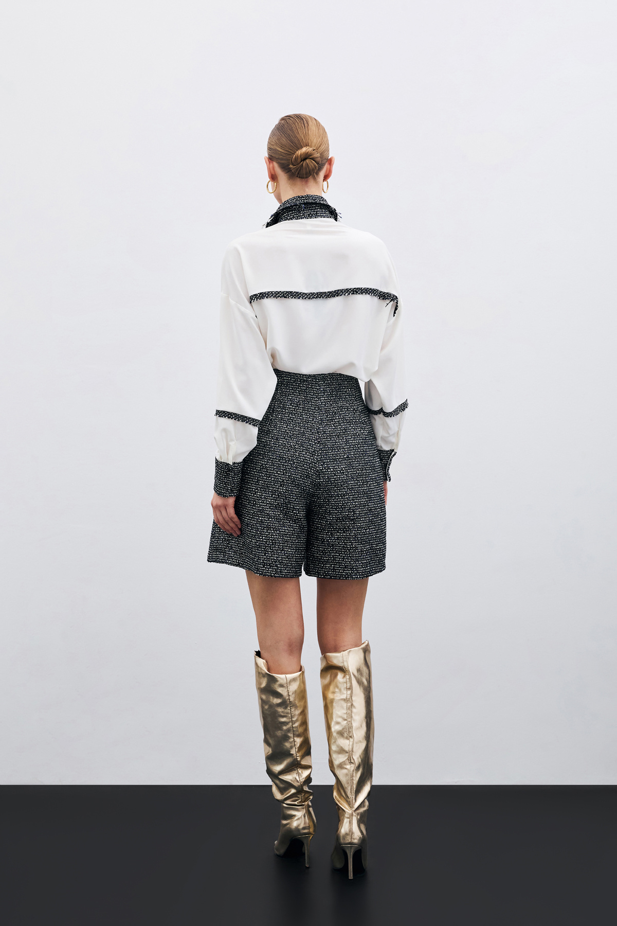 Düğme Detay Tüvit Şort - Sax Mavi